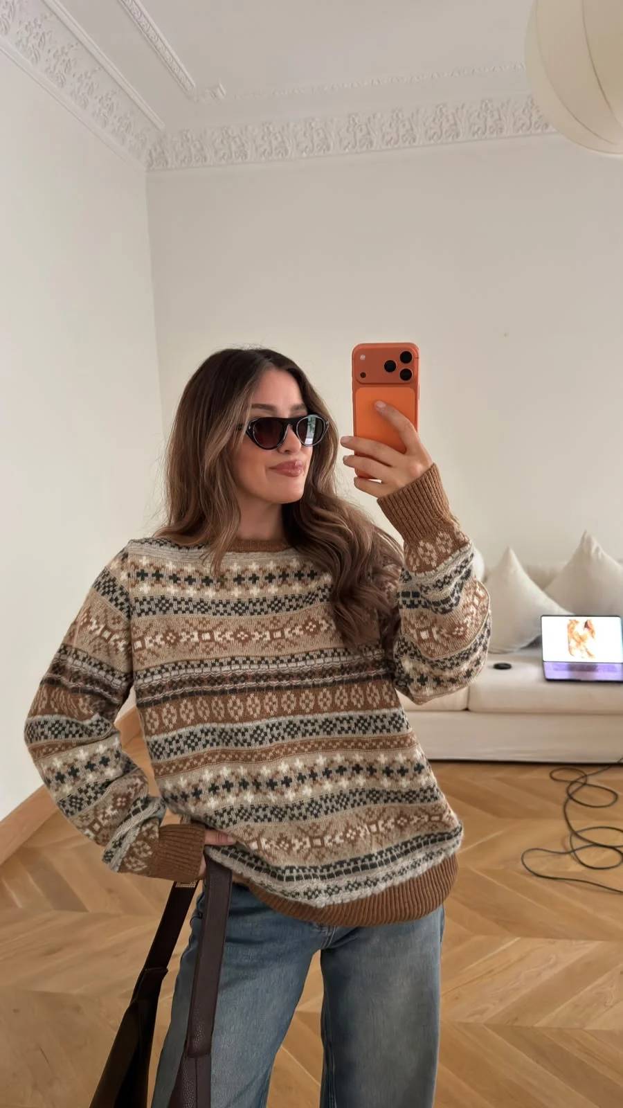 Ethnic Pattern Crew Neck Knit Jumper