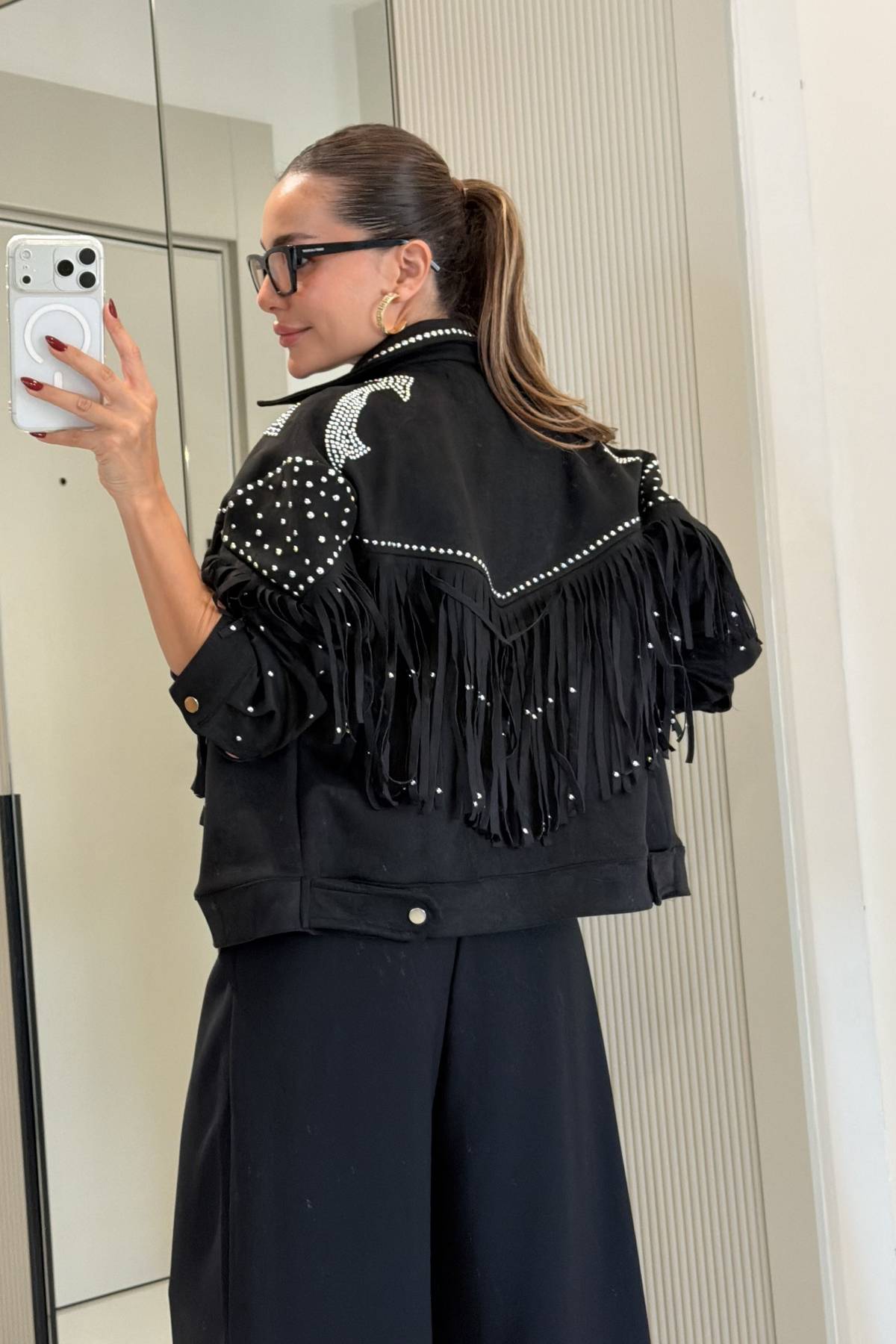 Yuliana Stone Embroidered Tassel Designer Jacket — photograph 2