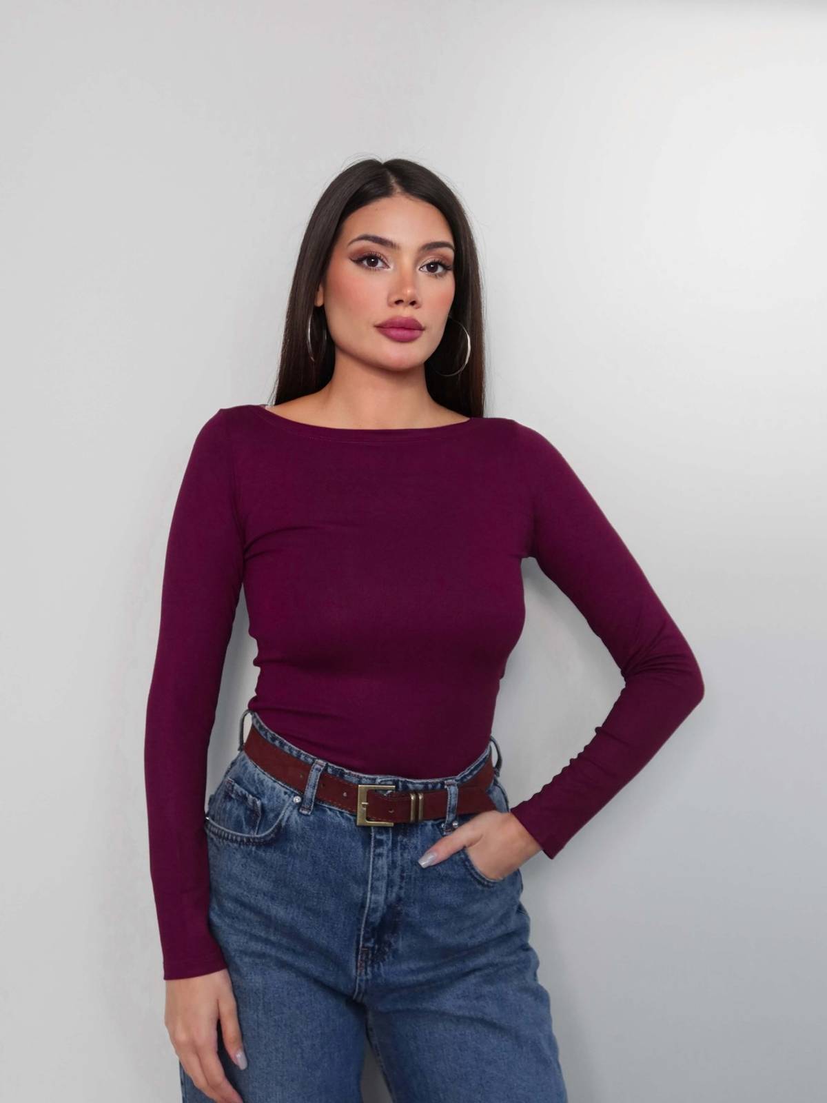 Boat Neck Slim Fit Blouse — photograph 2
