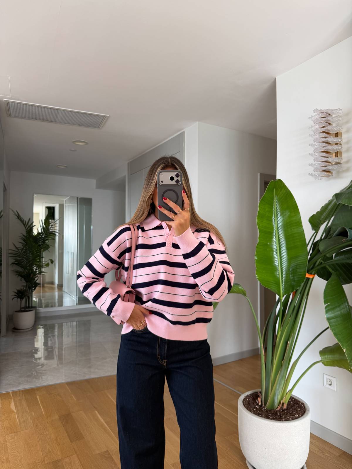 Polo Collar Button Knit Top