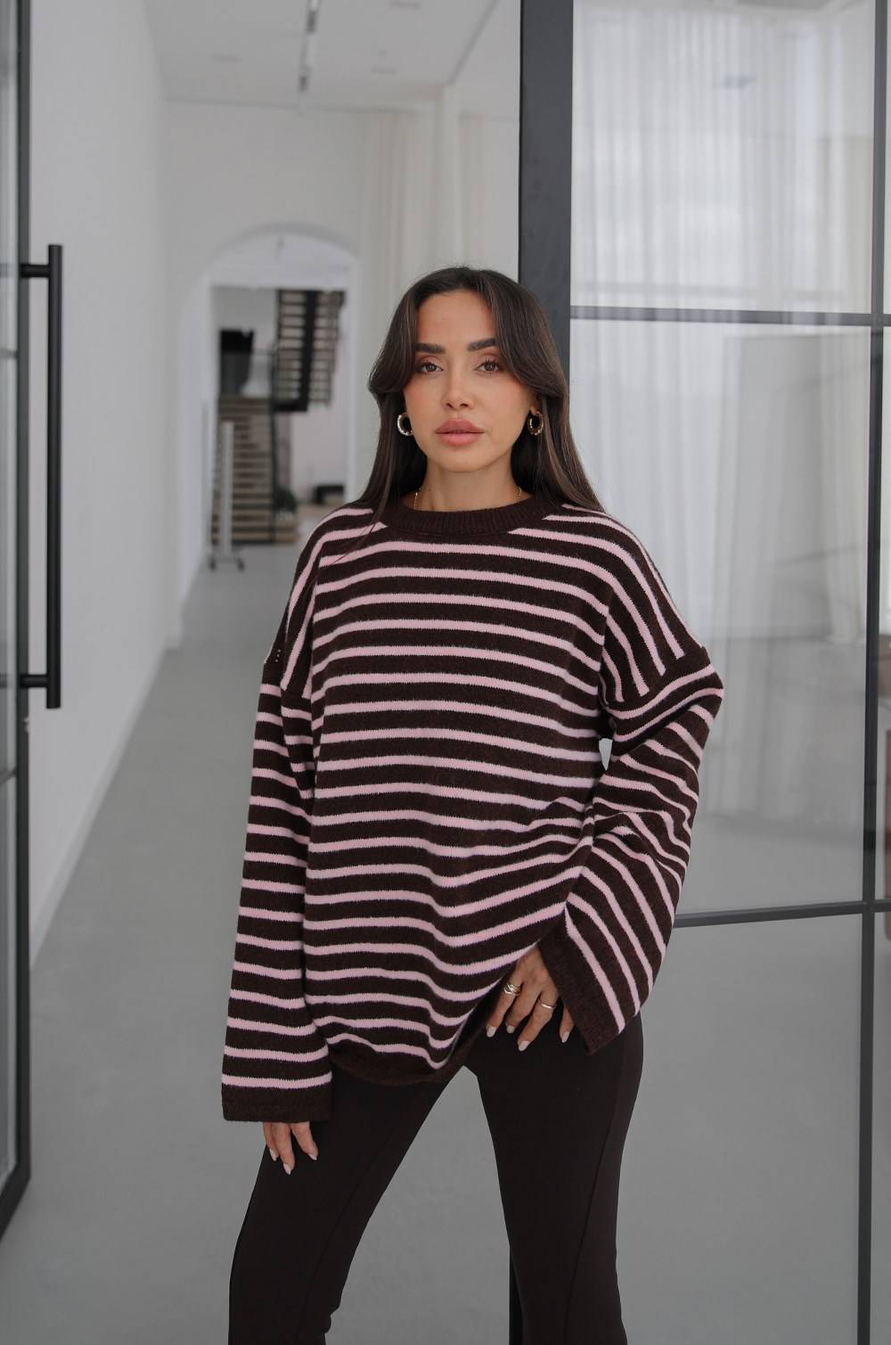 Brown Noyan Oversized Striped Knit Jumper — photograph 2