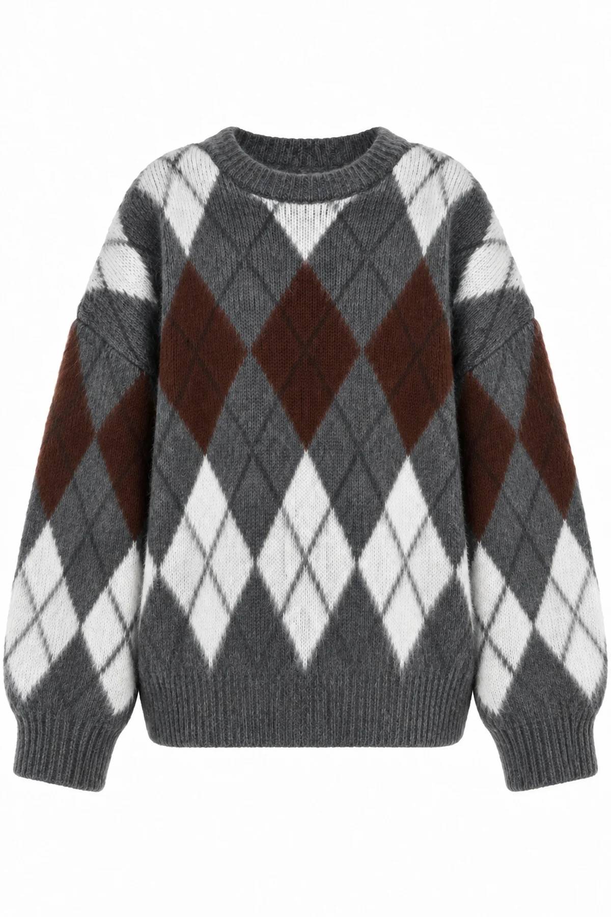 Argyle Patterned Grey Jumper