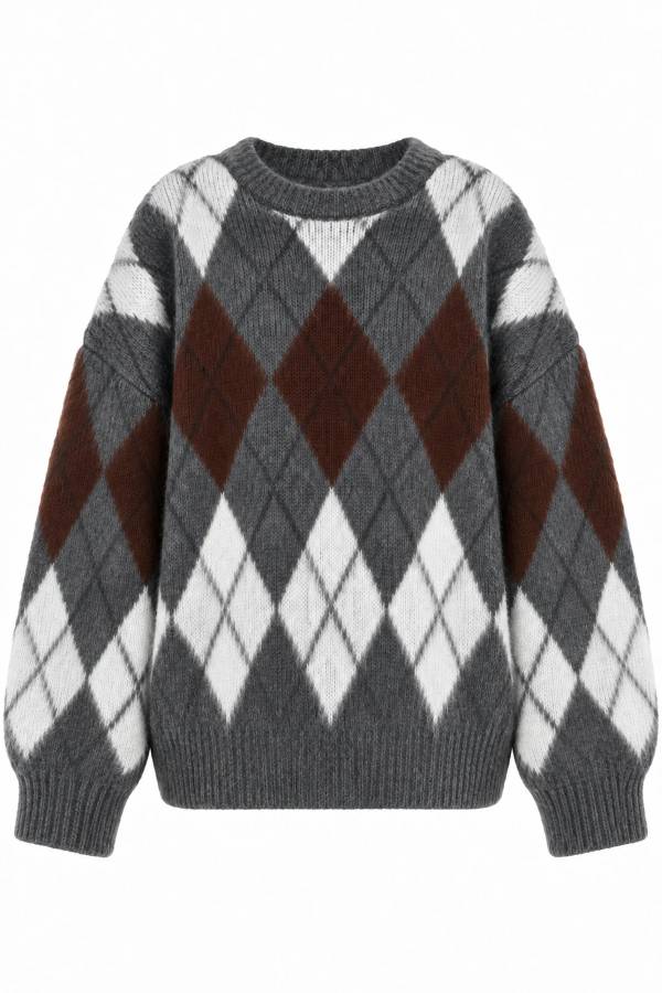 Argyle Patterned Grey Jumper