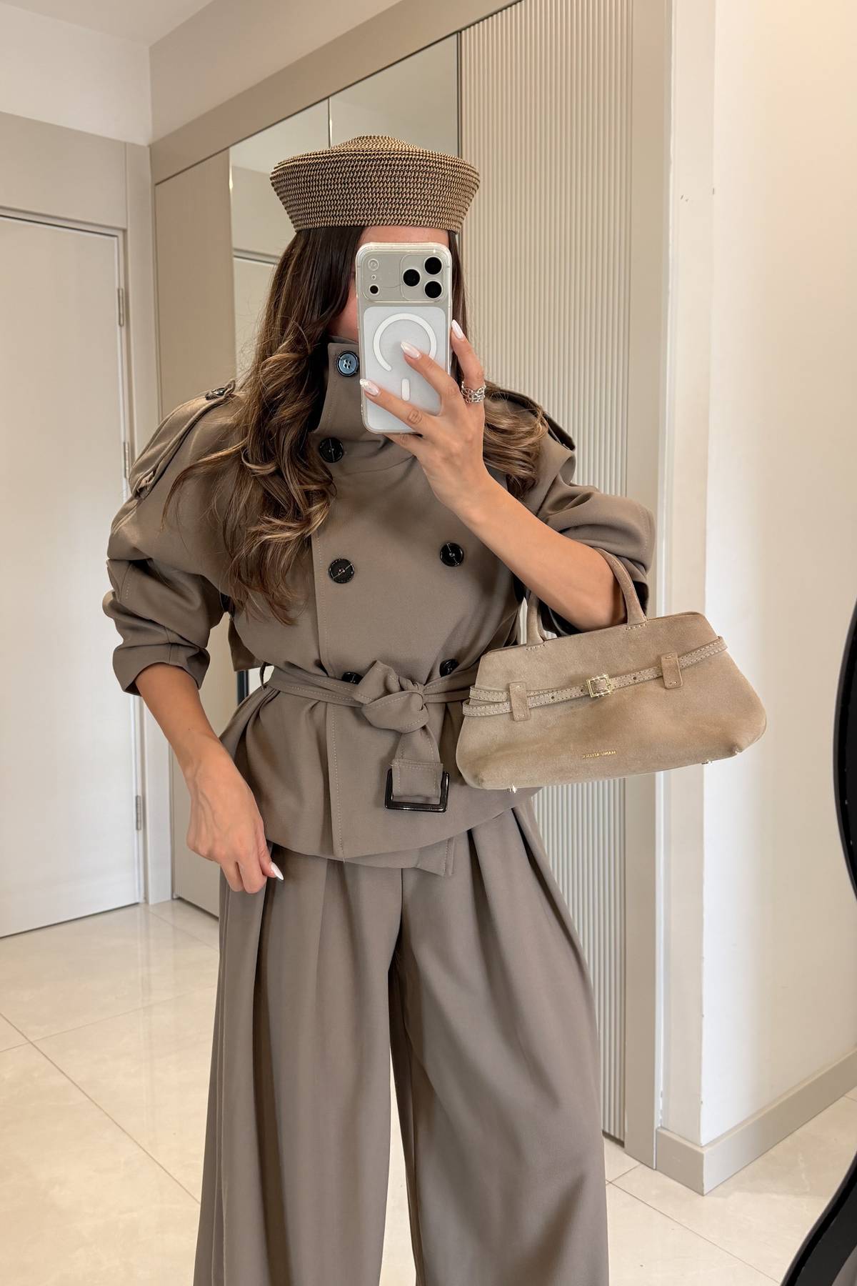 Mirae High Neck Belted Jacket And Wide Leg Trousers Set — photograph 3