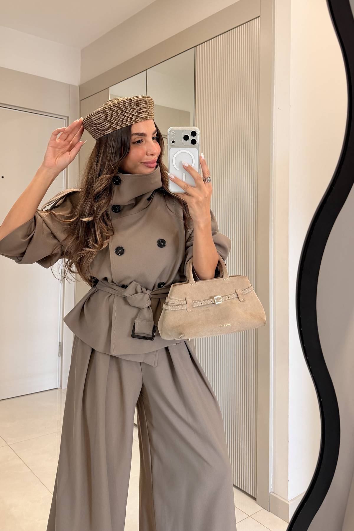 Mirae High Neck Belted Jacket And Wide Leg Trousers Set — photograph 4