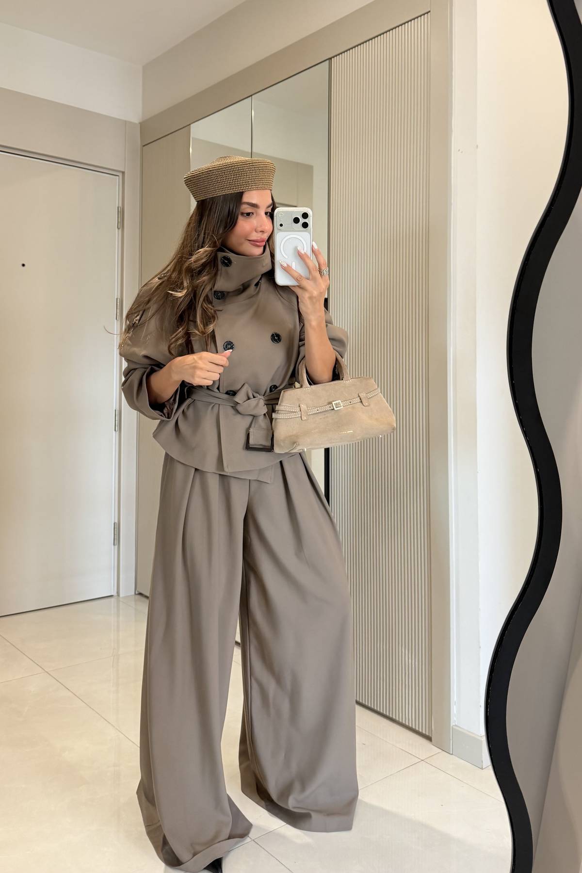 Mirae High Neck Belted Jacket And Wide Leg Trousers Set — photograph 1