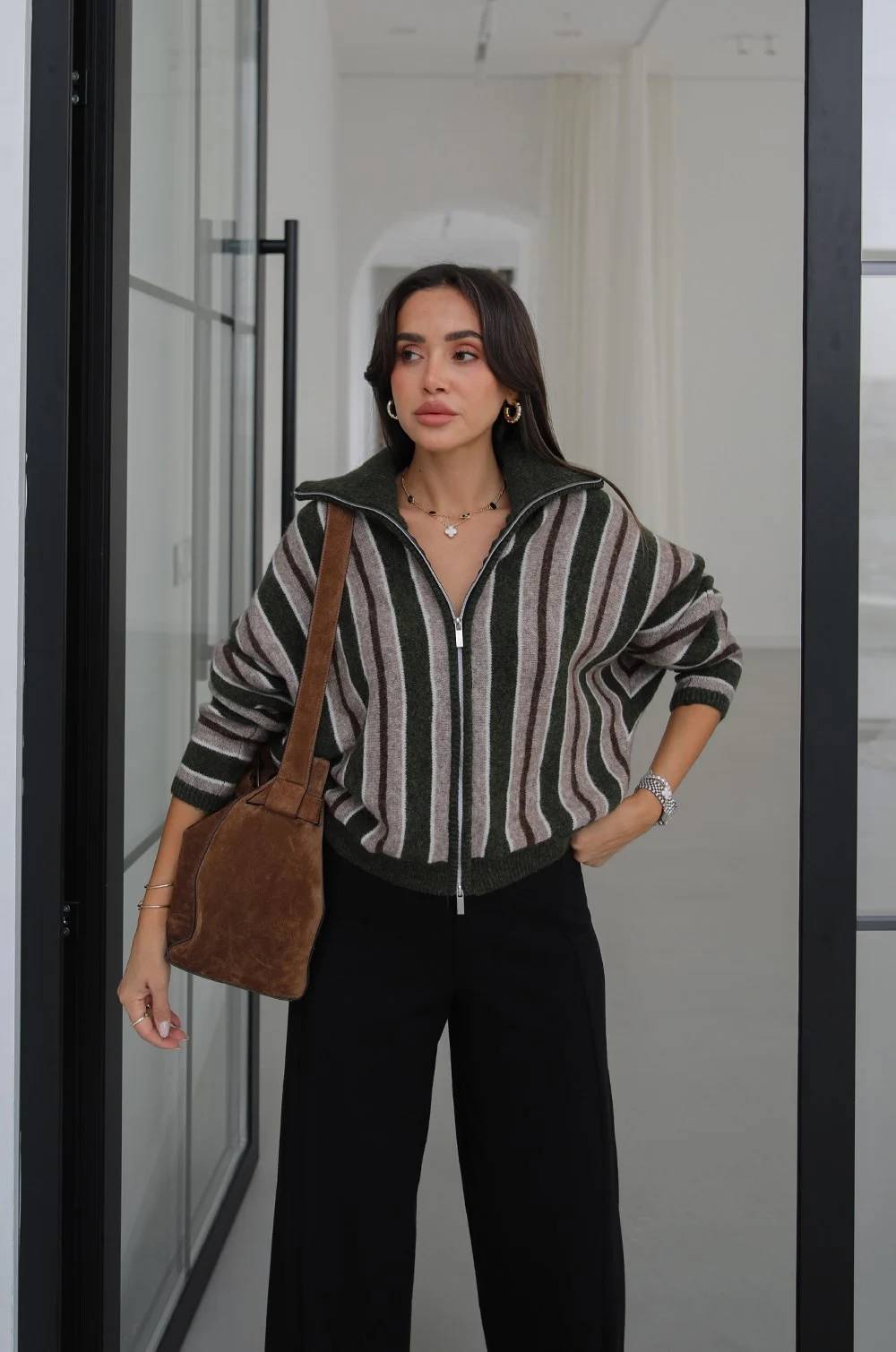 Wide Collar Striped Cardigan — photograph 2