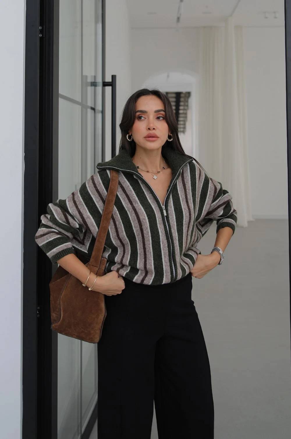 Wide Collar Striped Cardigan — photograph 4