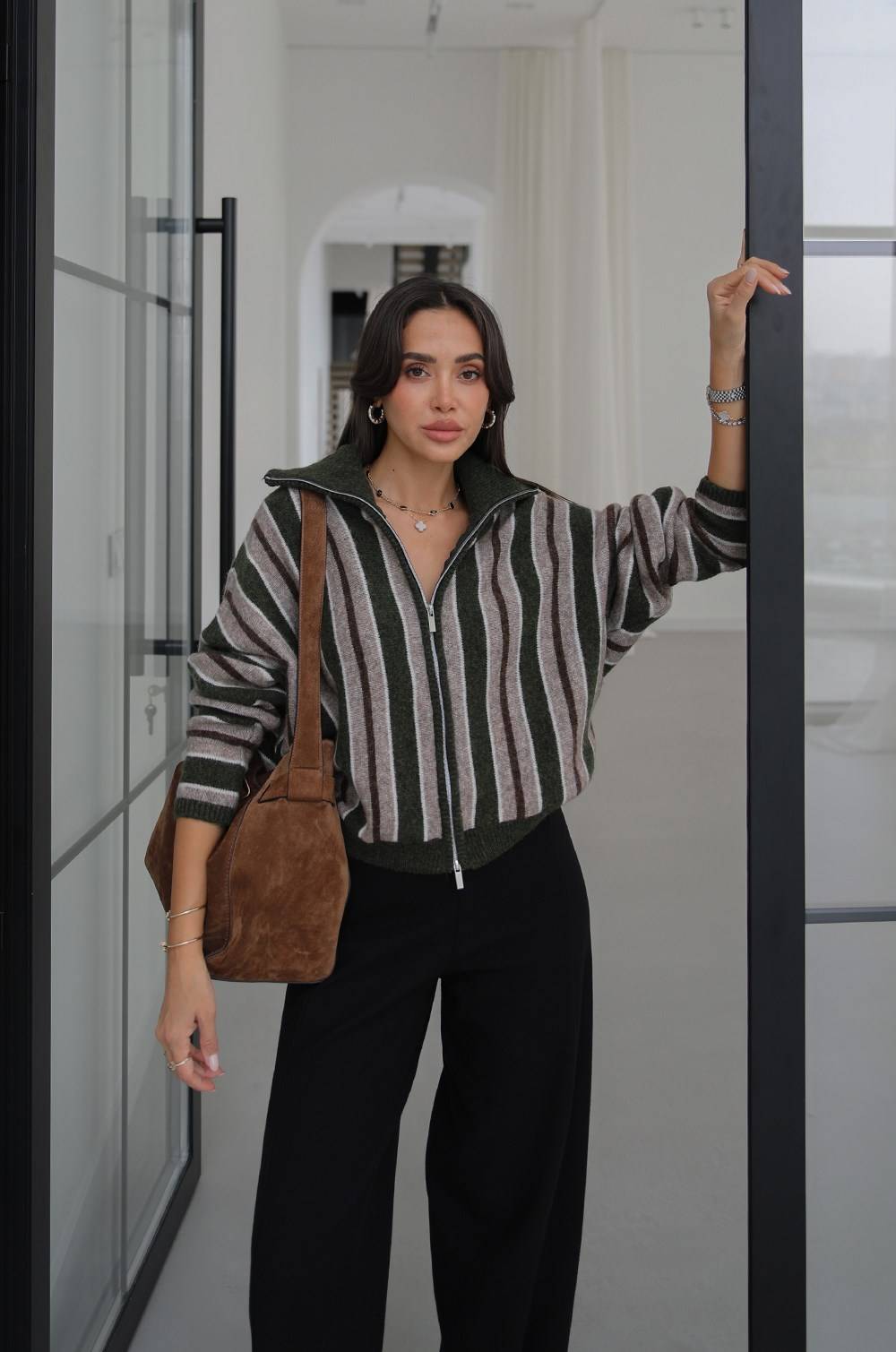 Wide Collar Striped Cardigan — photograph 1