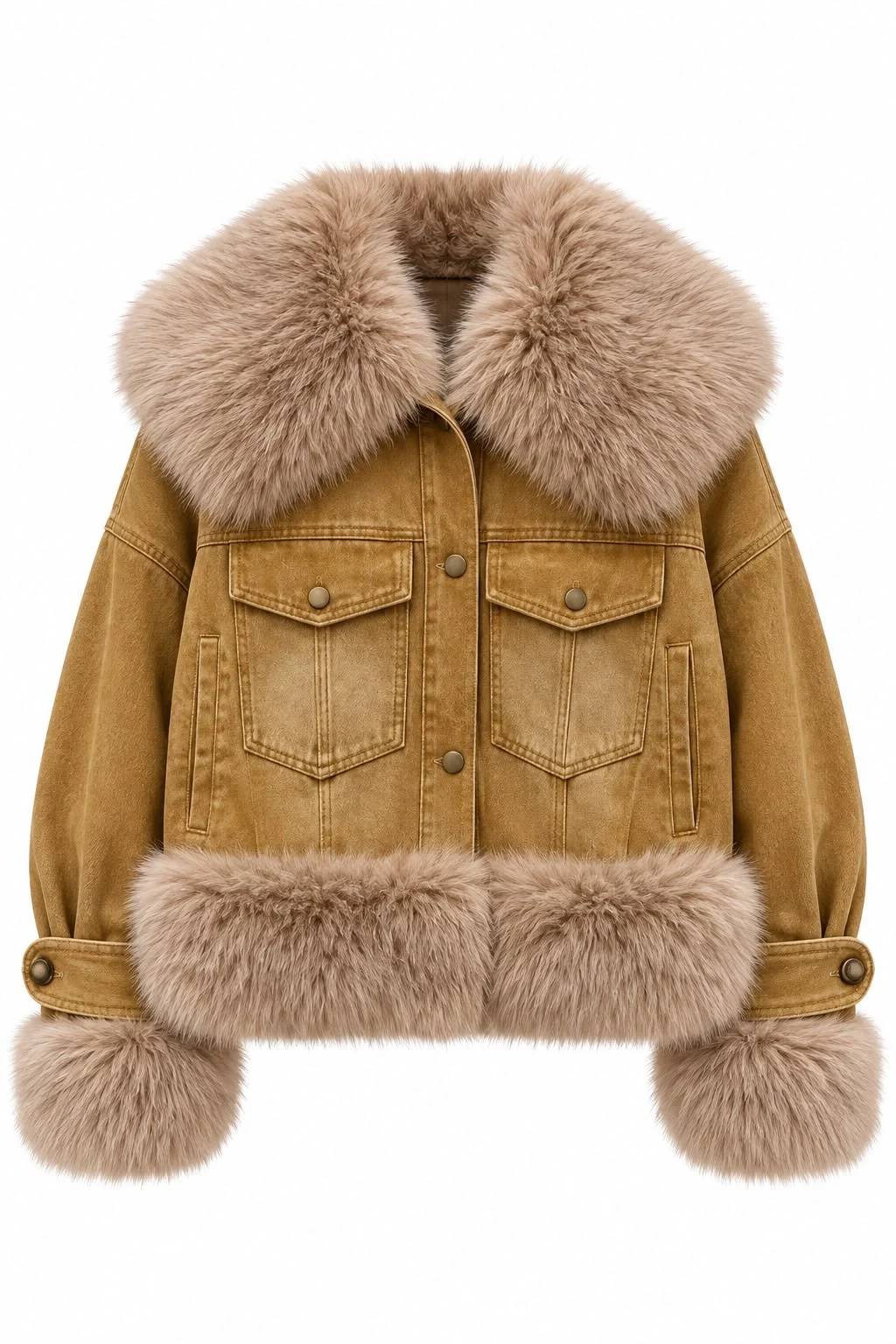Fur Collar Denim Coat — photograph 2