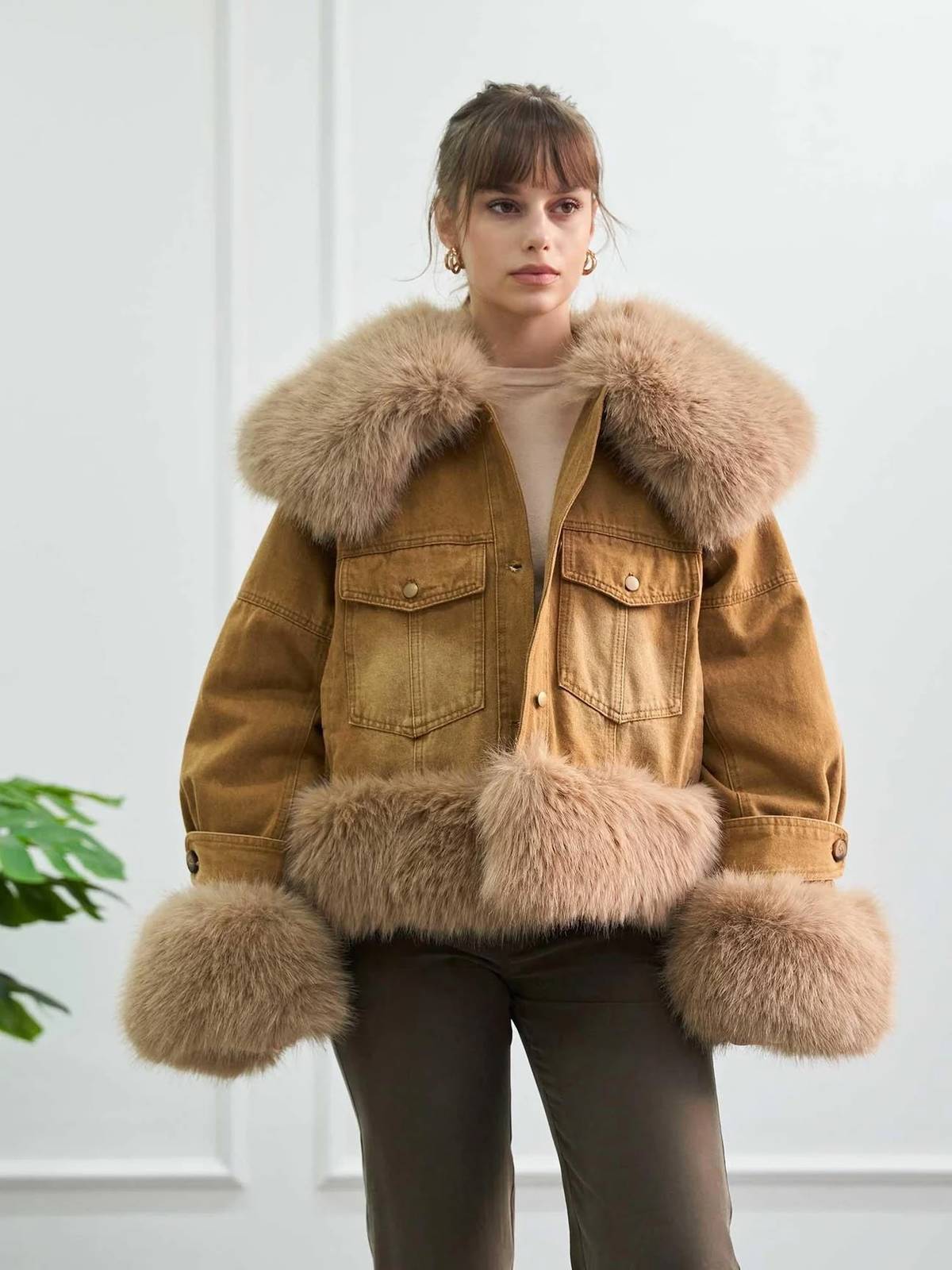 Fur Collar Denim Coat — photograph 4
