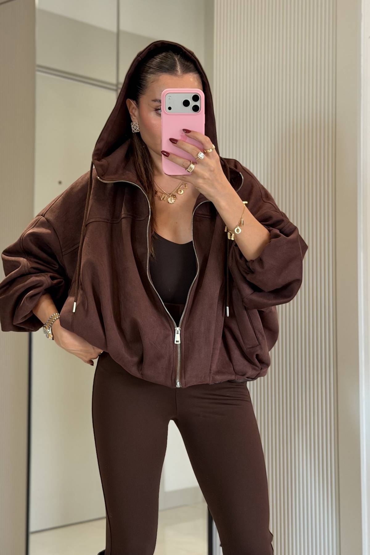 Valeur Hooded Suede Bomber Jacket — photograph 2
