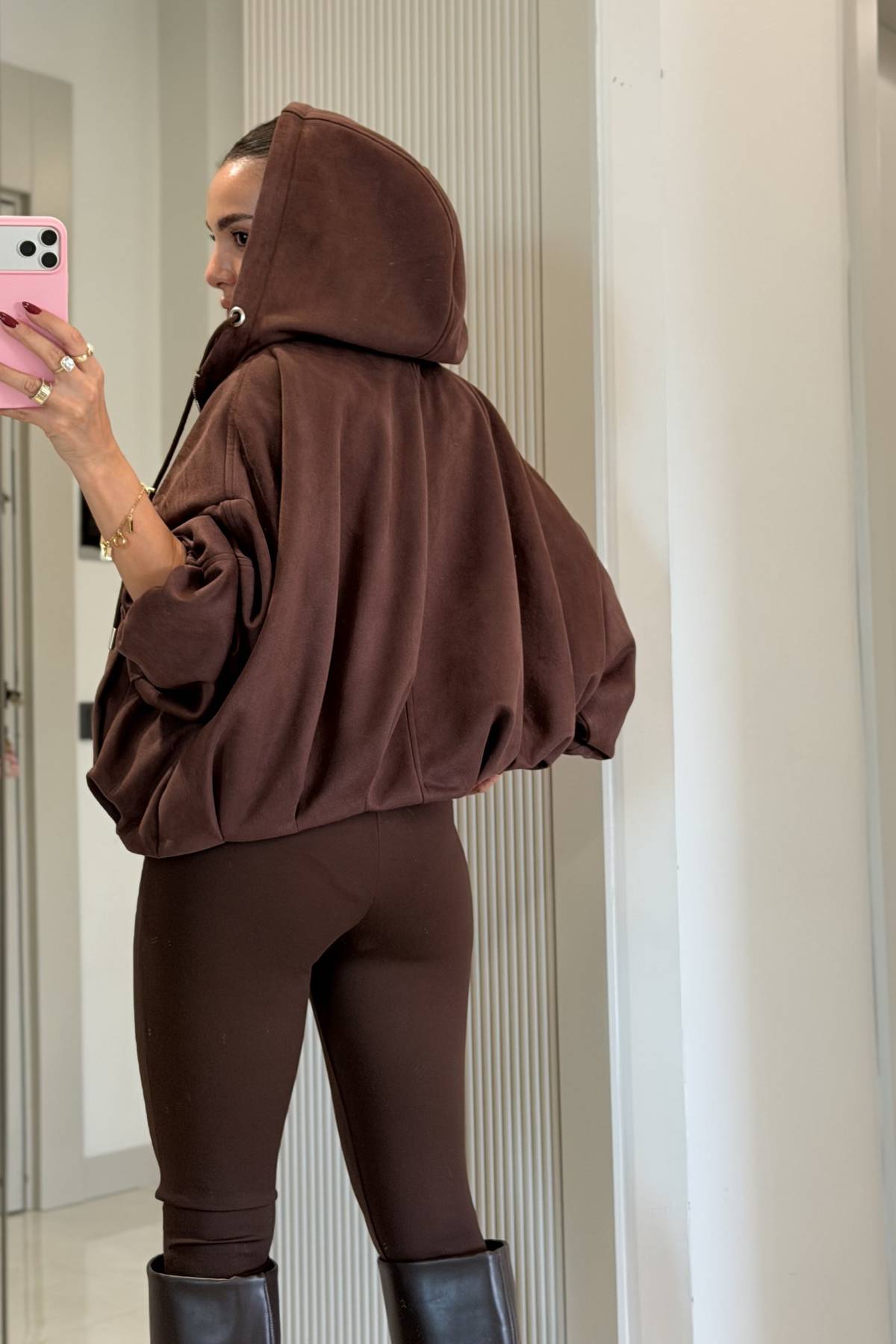 Valeur Hooded Suede Bomber Jacket — photograph 5