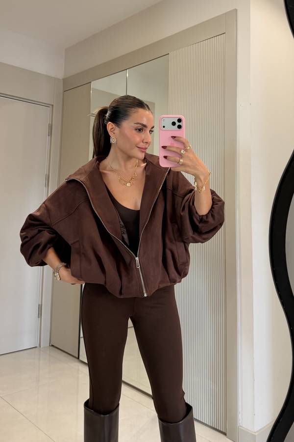 Valeur Hooded Suede Bomber Jacket