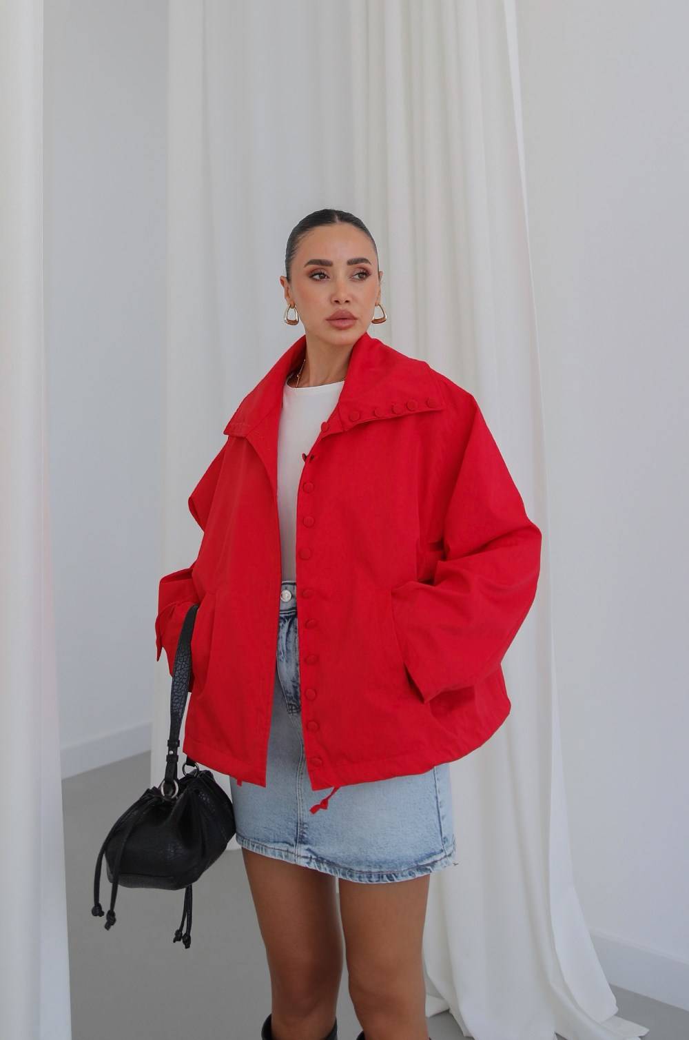 Covered Button High Neck Jacket — photograph 2