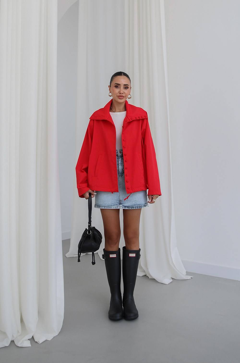 Covered Button High Neck Jacket — photograph 3