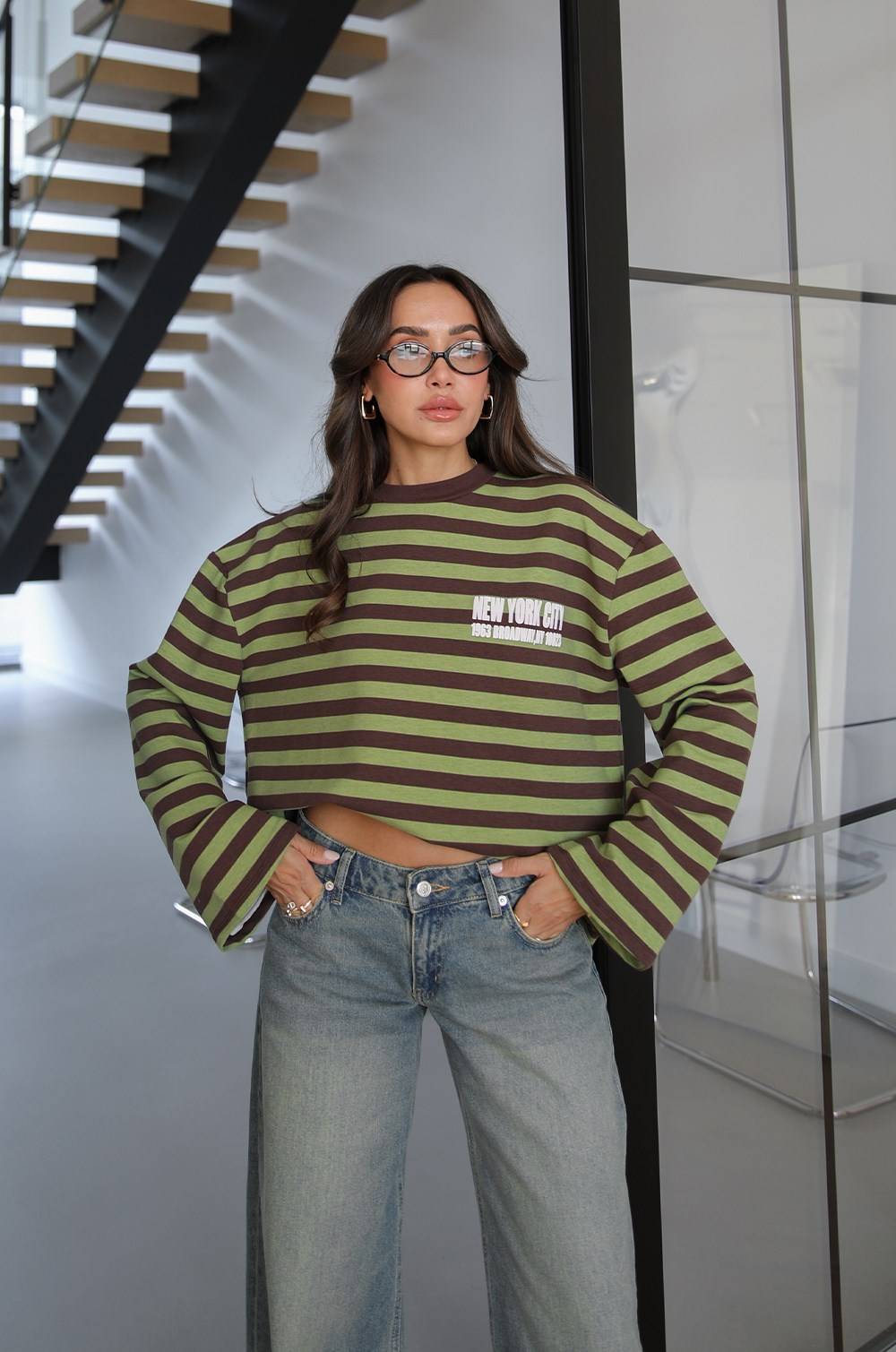Green Lettering Printed Striped Sweatshirt — photograph 2