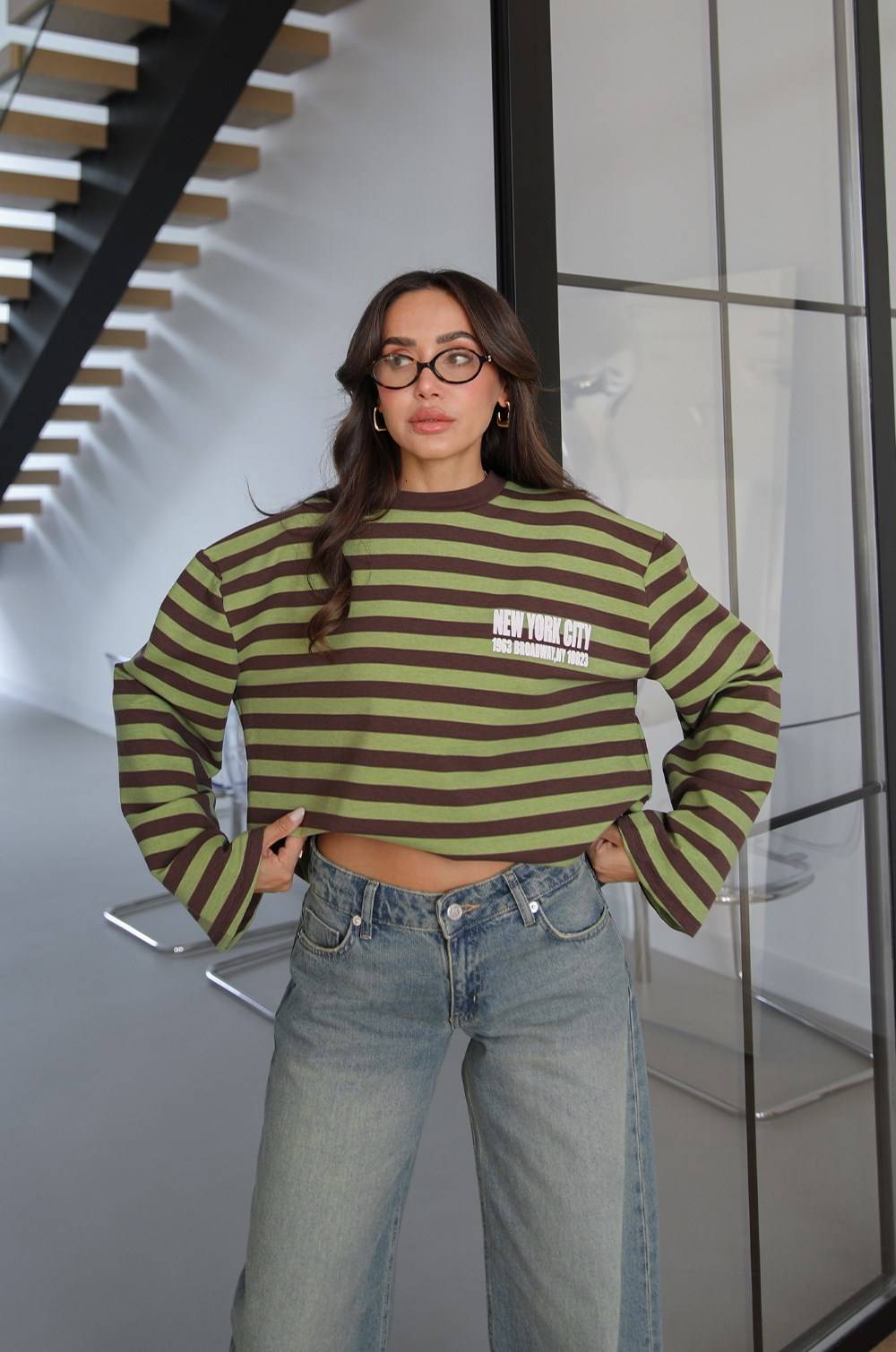 Green Lettering Printed Striped Sweatshirt — photograph 3