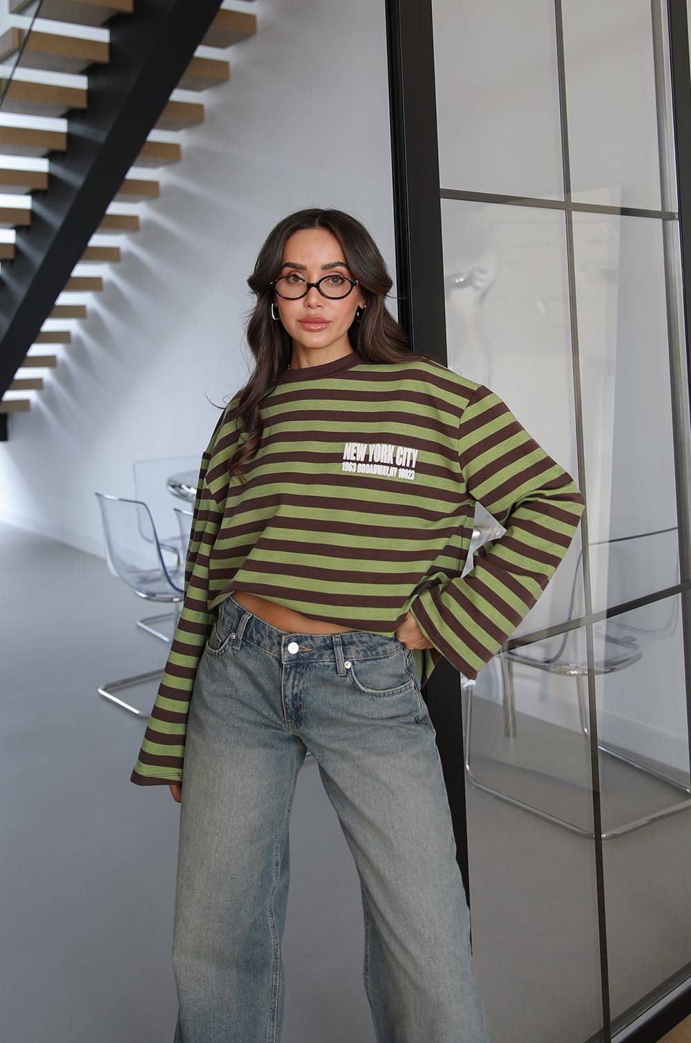 Text Print Striped Sweatshirt