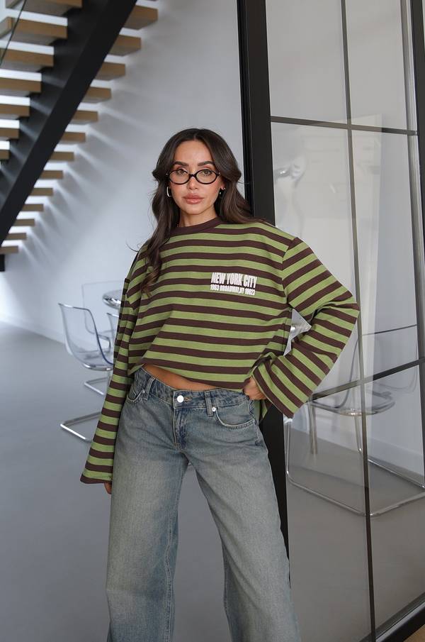 Text Print Striped Sweatshirt