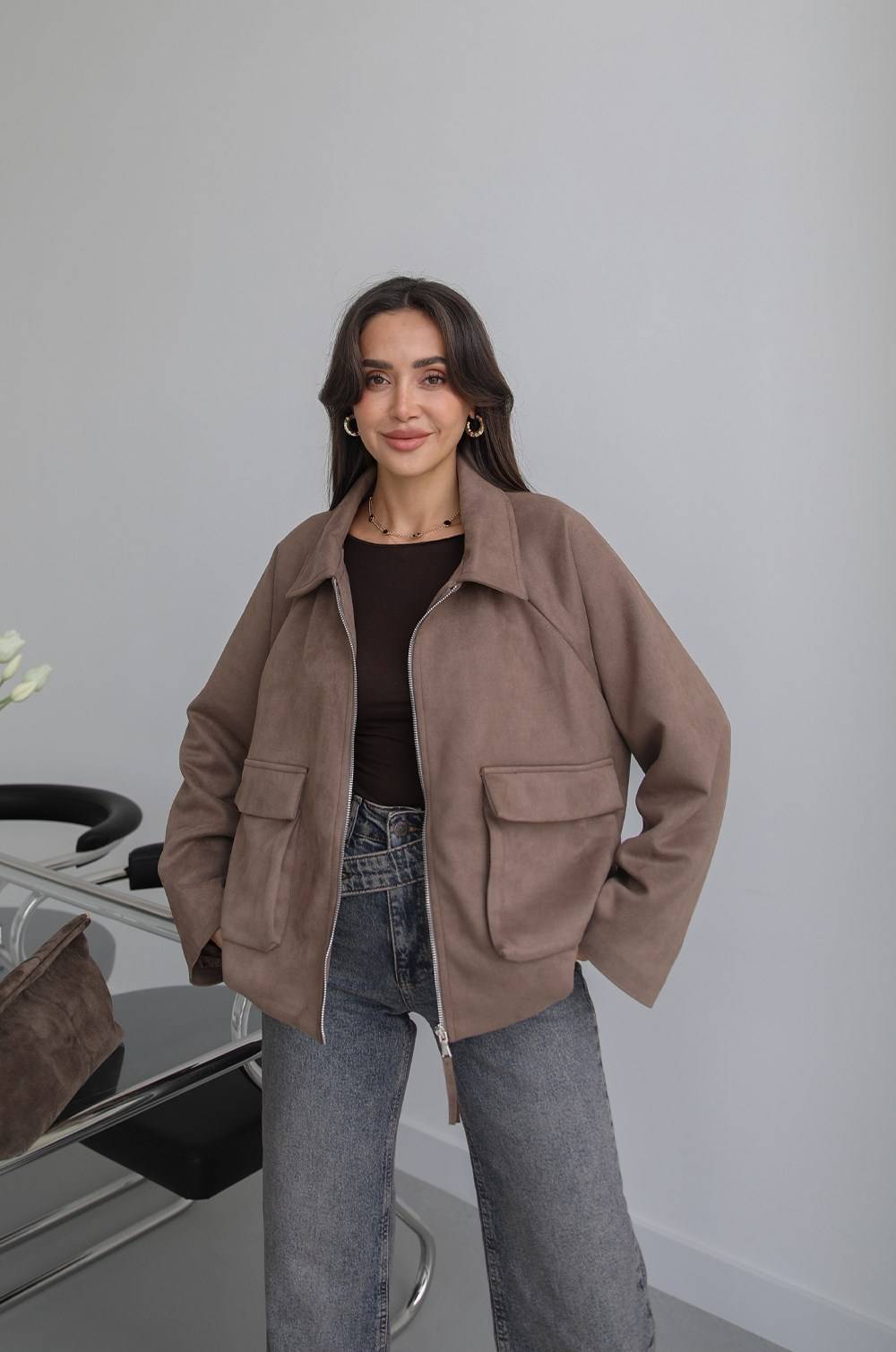 Patch Pocket Suede Bomber Jacket — photograph 2