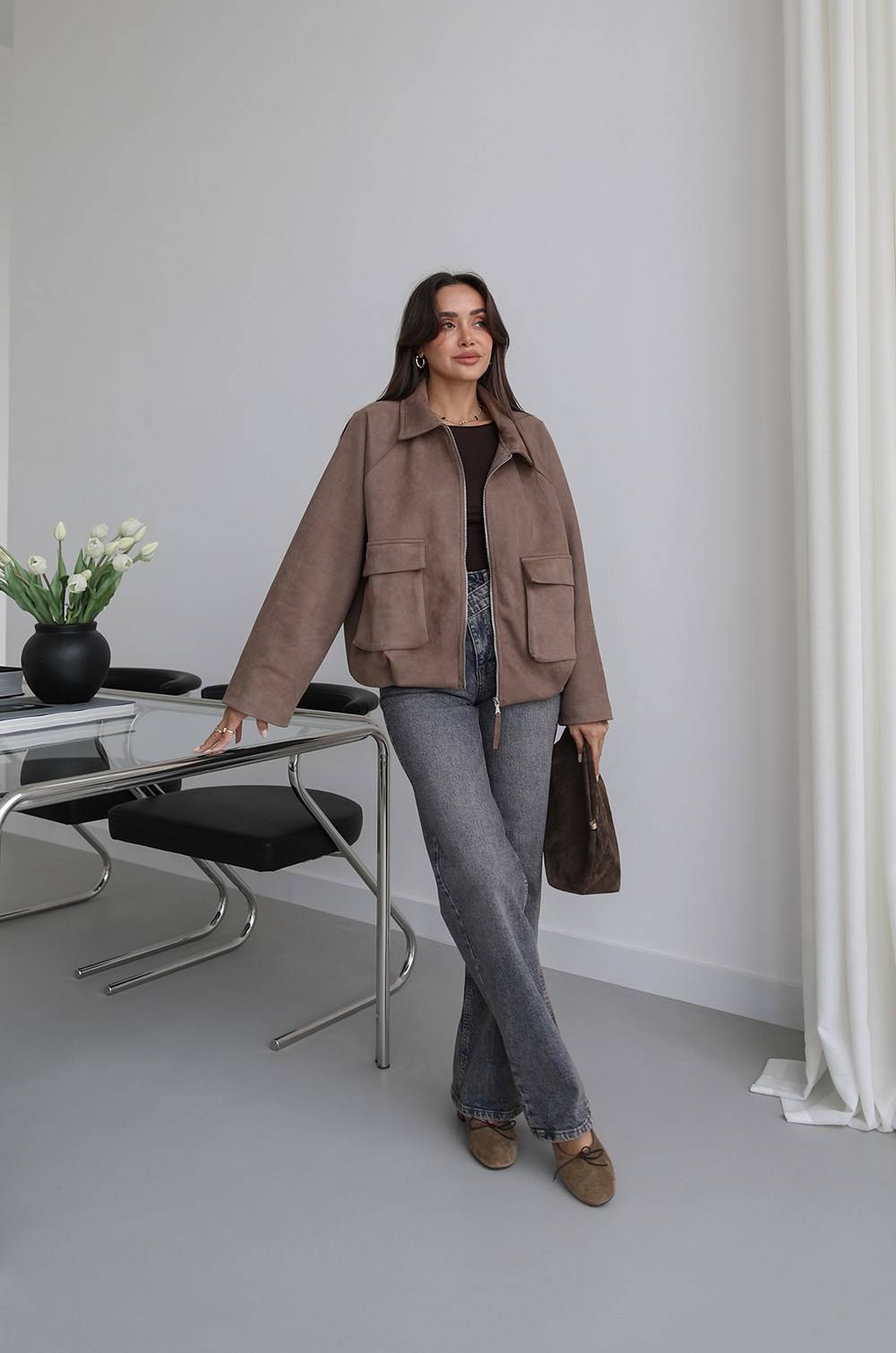 Patch Pocket Suede Bomber Jacket — photograph 3
