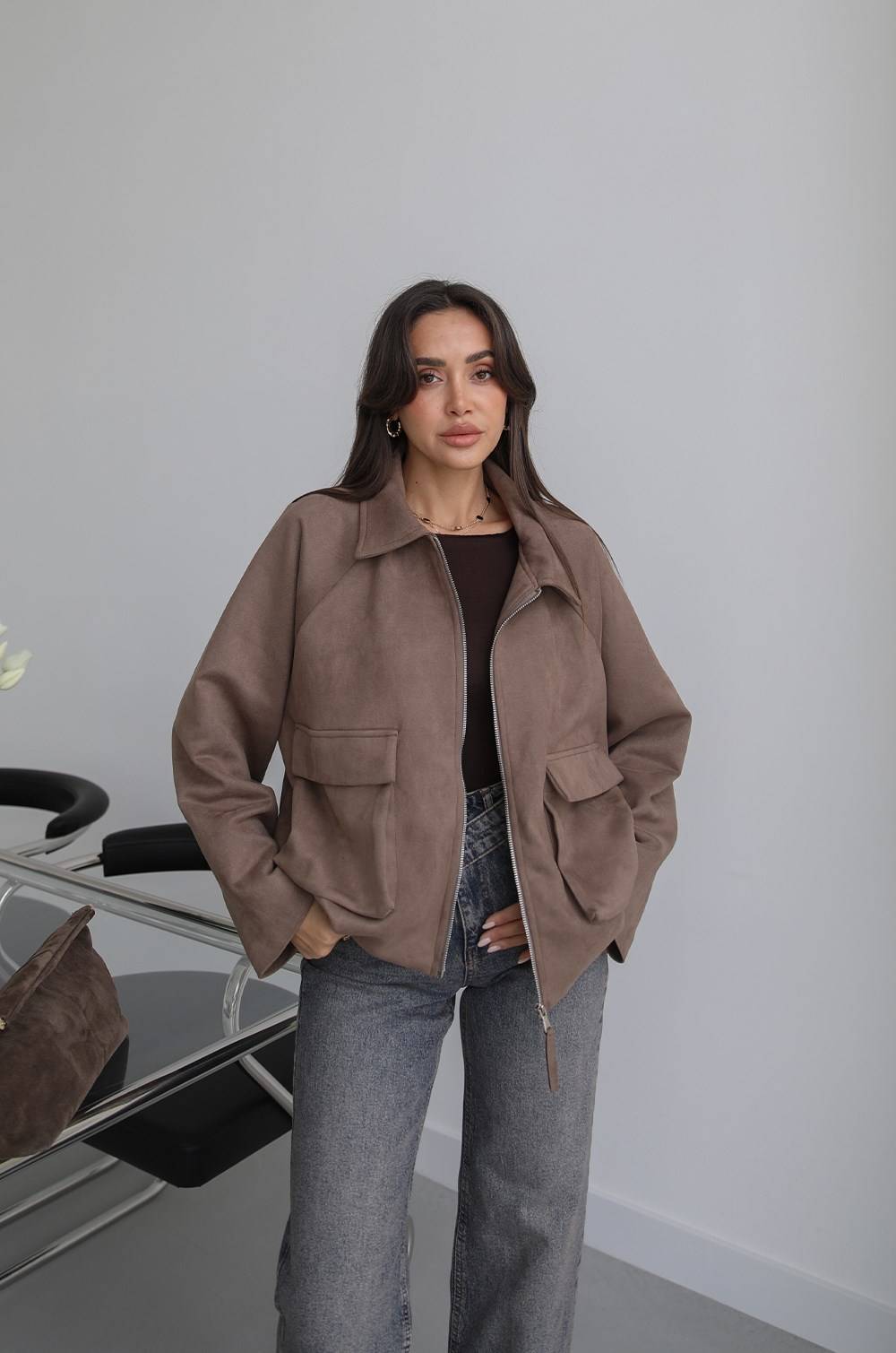 Patch Pocket Suede Bomber Jacket — photograph 1