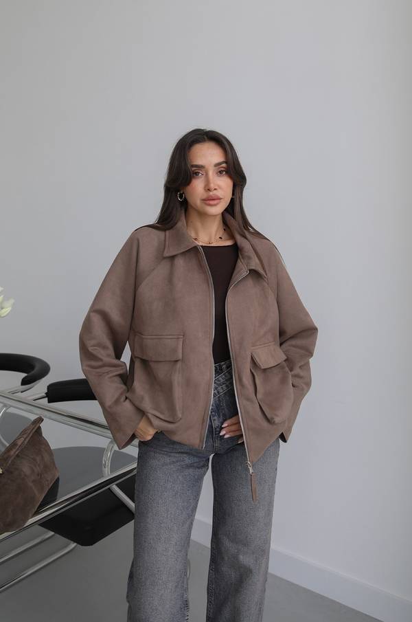 Patch Pocket Suede Bomber Jacket
