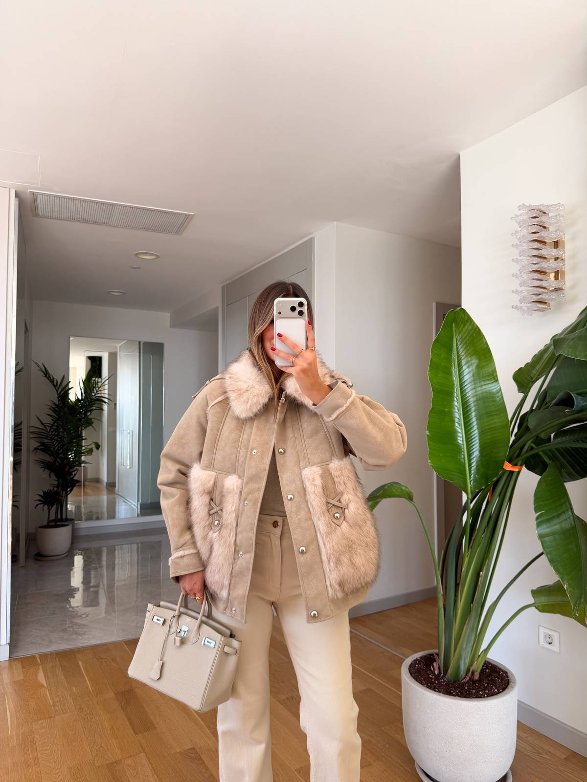 Fur Detail Suede Coat