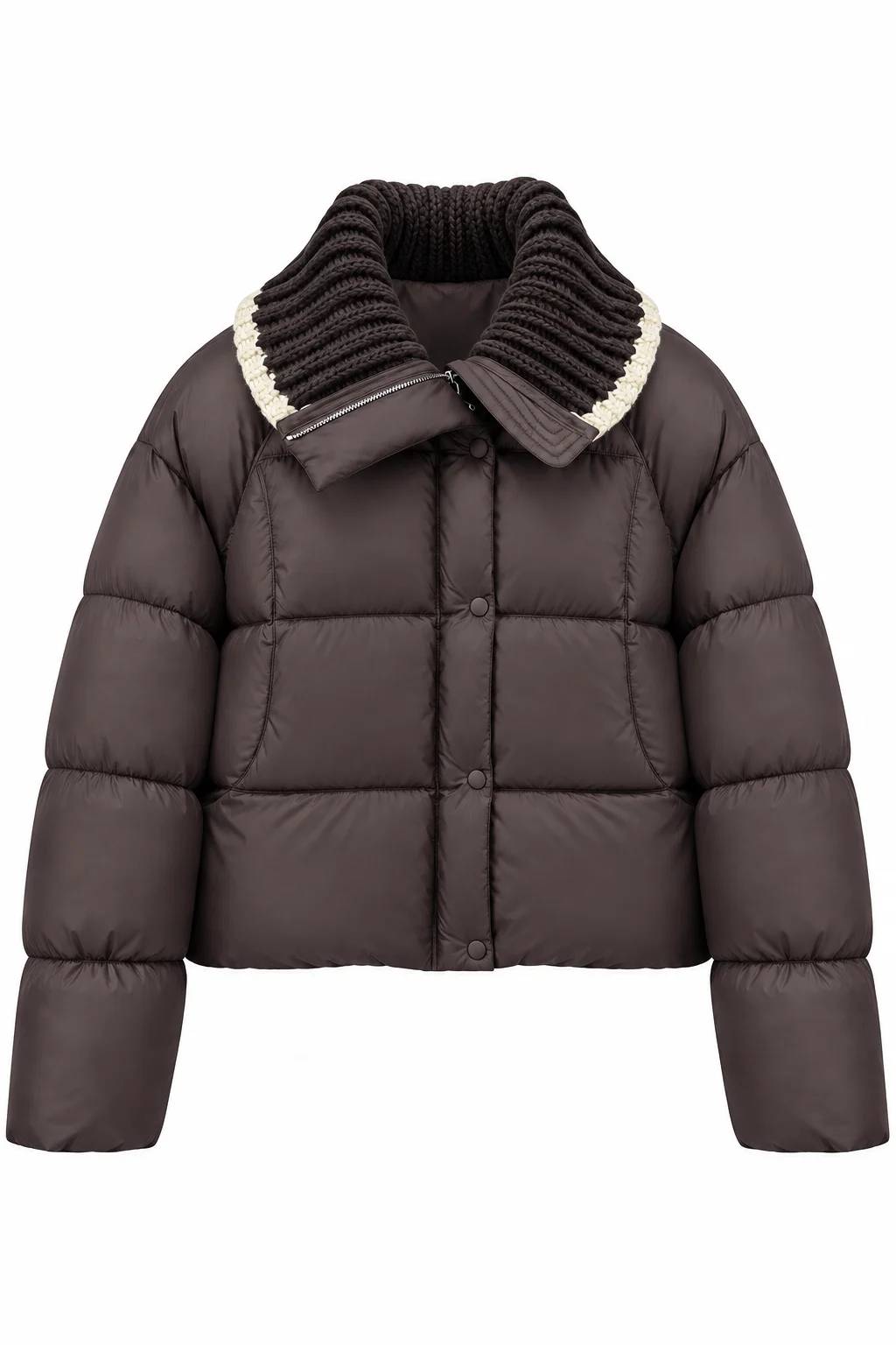 Brown Knit Neck Detail Puffer Mont — photograph 2