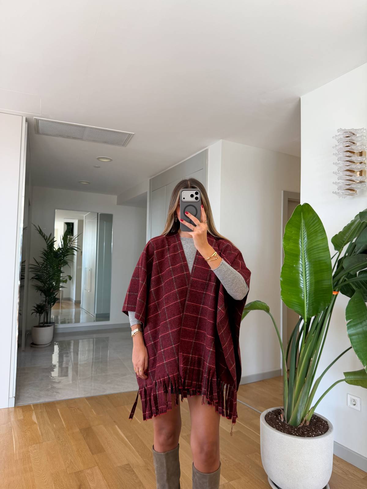 Checked Tasselled Poncho — photograph 1