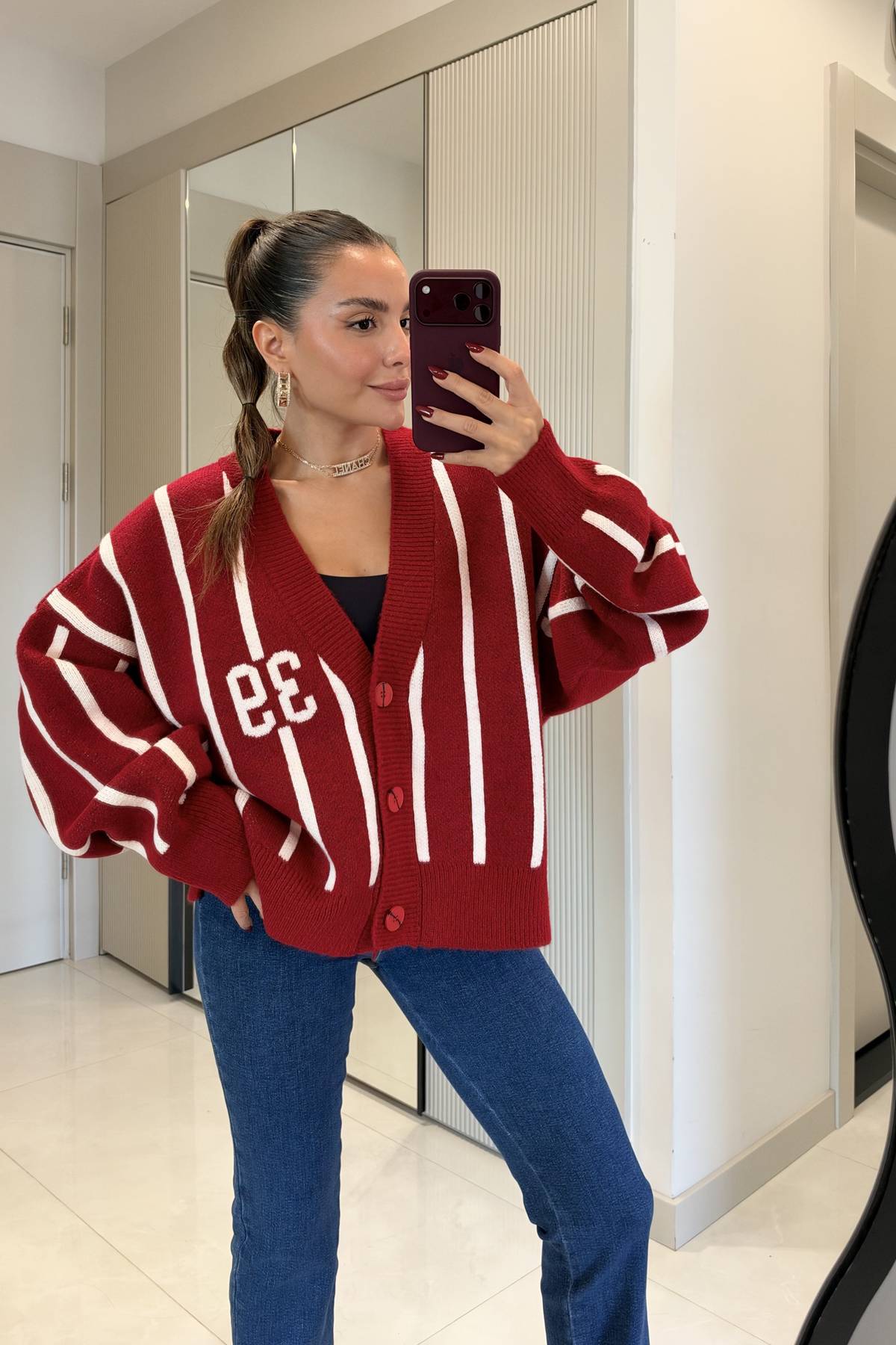 Nomad Striped And Number Detail Cardigan