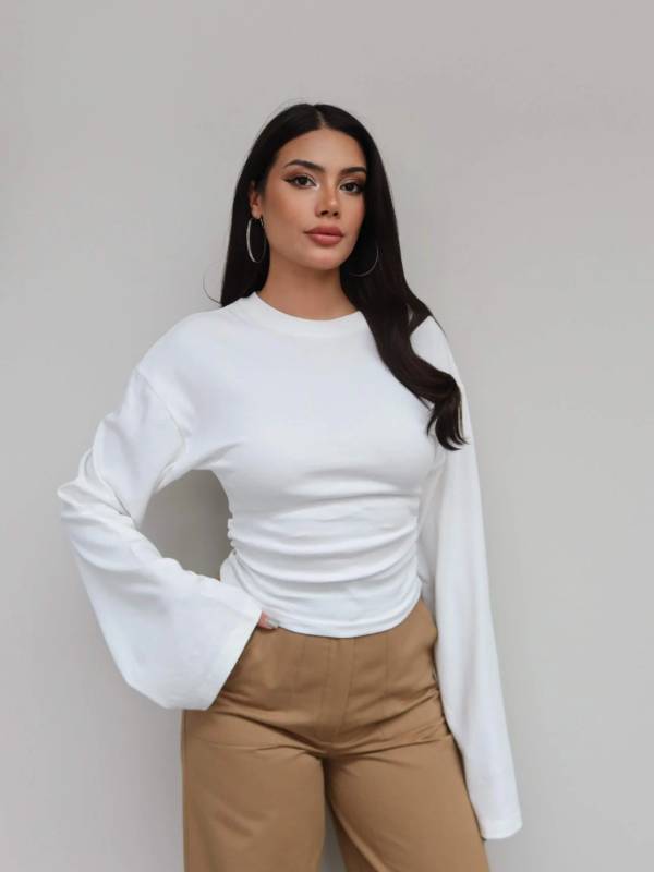 Side Gathered Long Sleeve Blouse