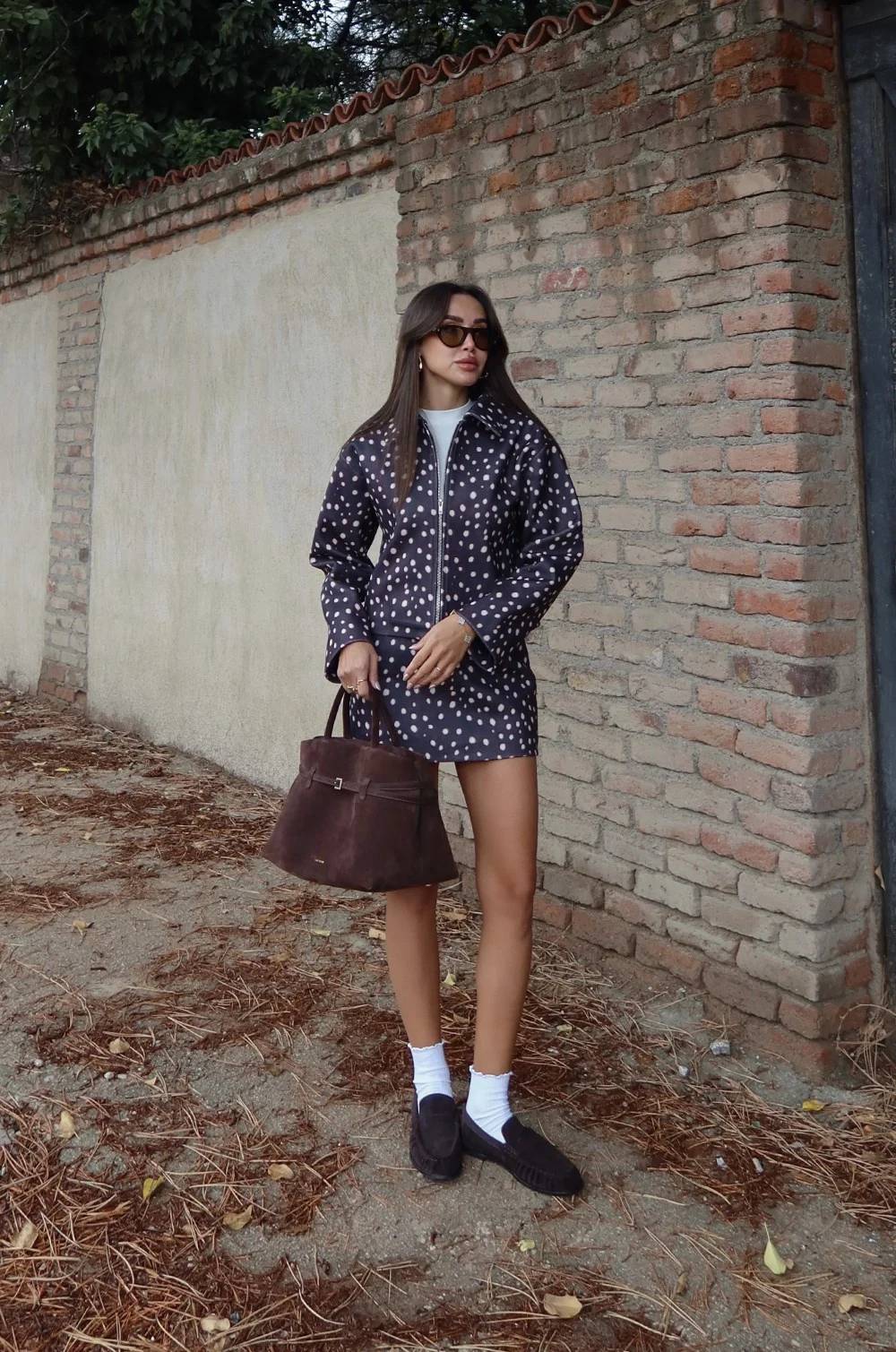 Brown Bambi Patterned Jacket Skirt Set — photograph 3