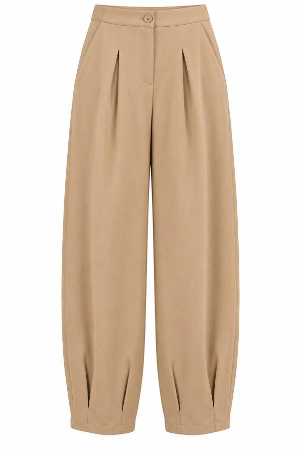 Mia Pleat Detail Camel Trousers