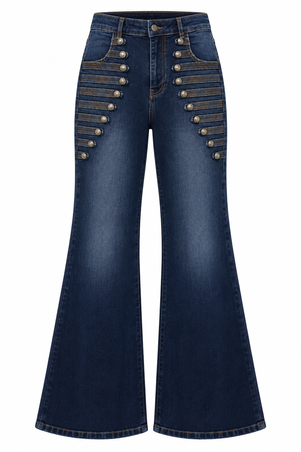 Button Detail High Waisted Bell Jeans — photograph 2