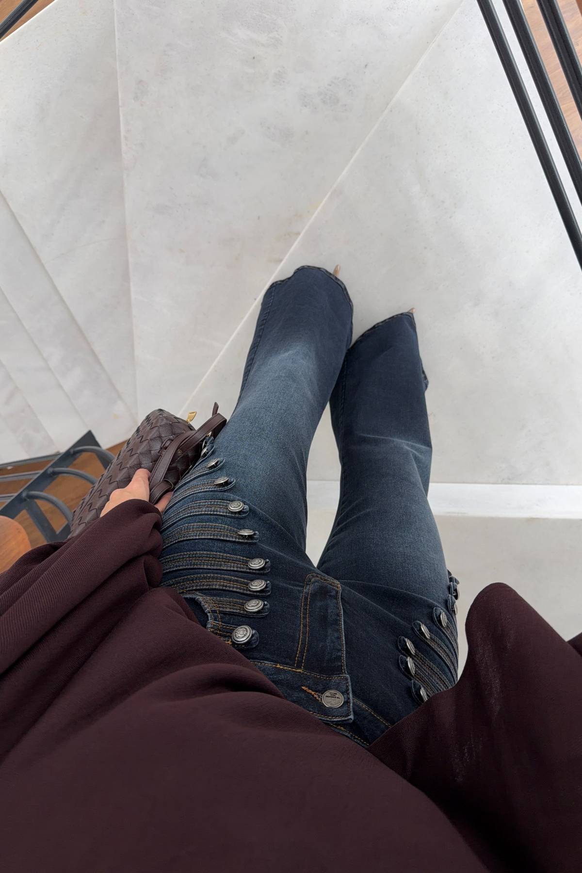 Button Detail High Waisted Bell Jeans — photograph 4