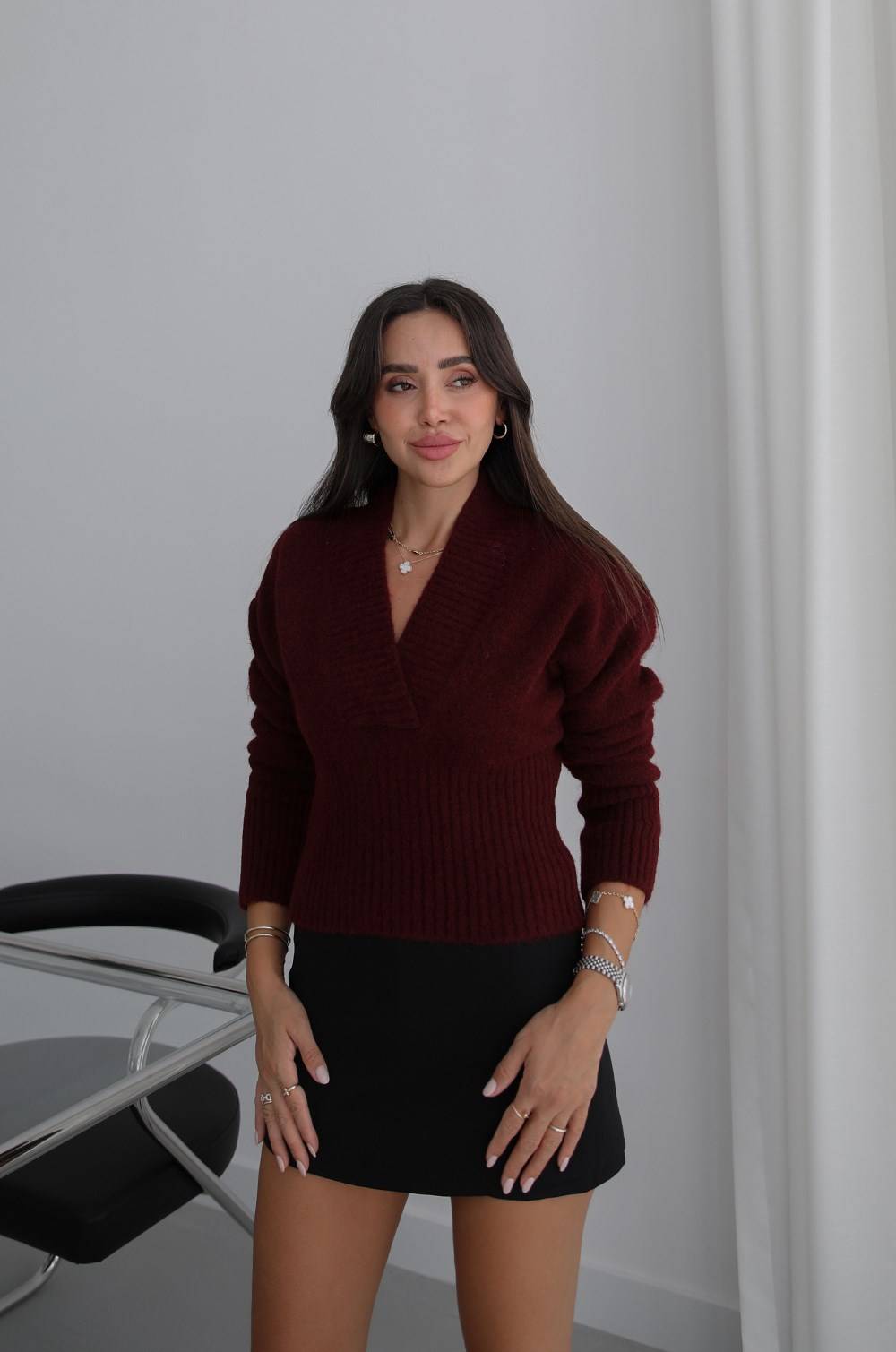 V Neck Ribbed Knit Jumper