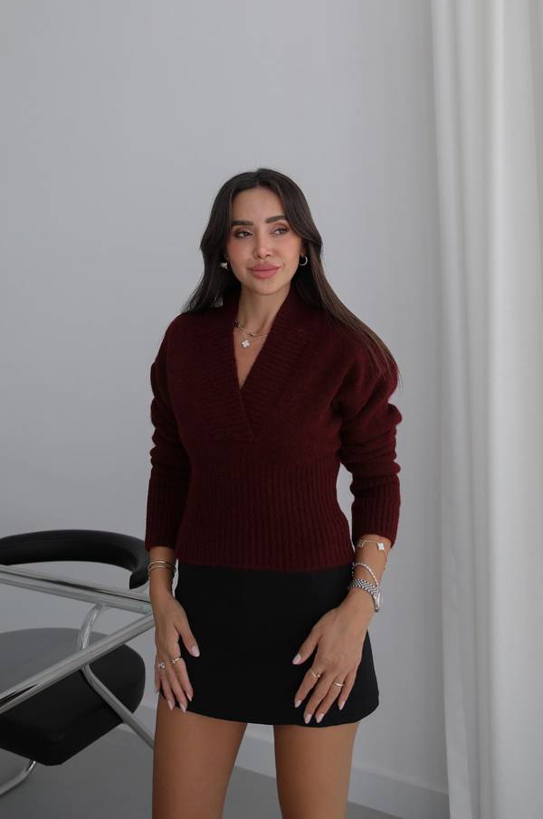 V Neck Ribbed Knit Jumper