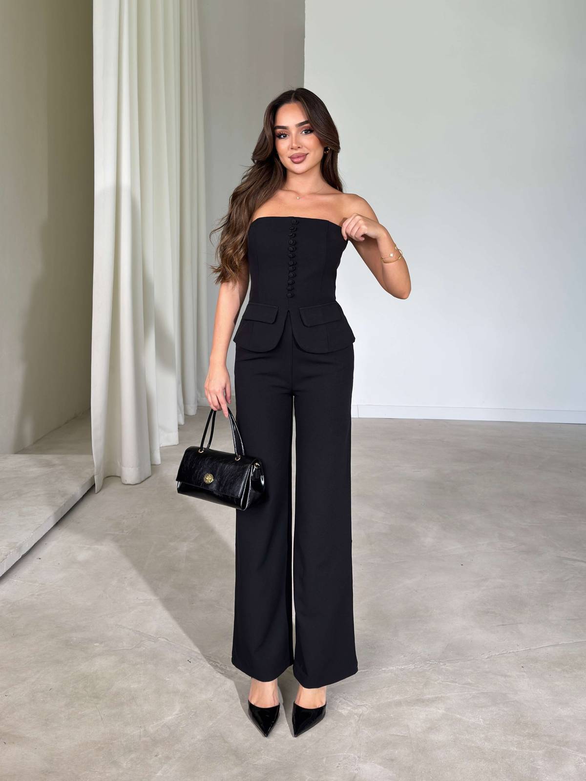 Strapless Button Black Lonva Two-Piece Set — photograph 2