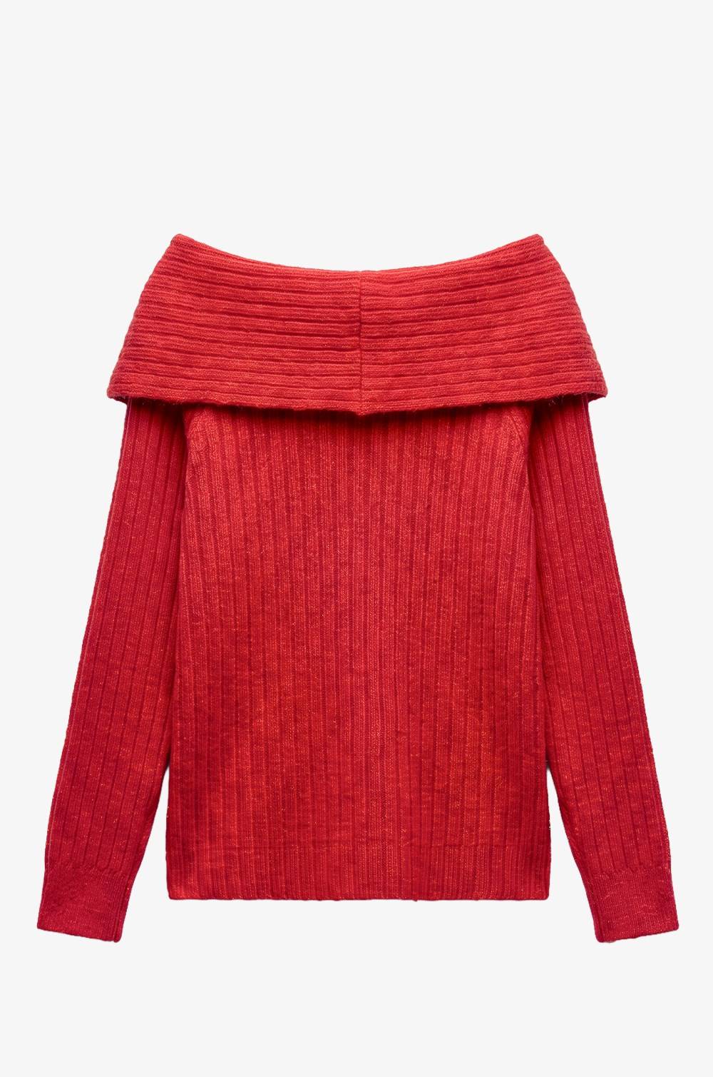 Red Side Split Sweetheart Neck Jumper — photograph 4