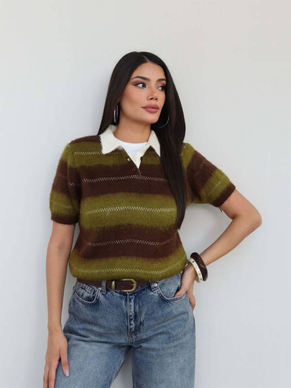 Striped Short Sleeve Knit Jumper