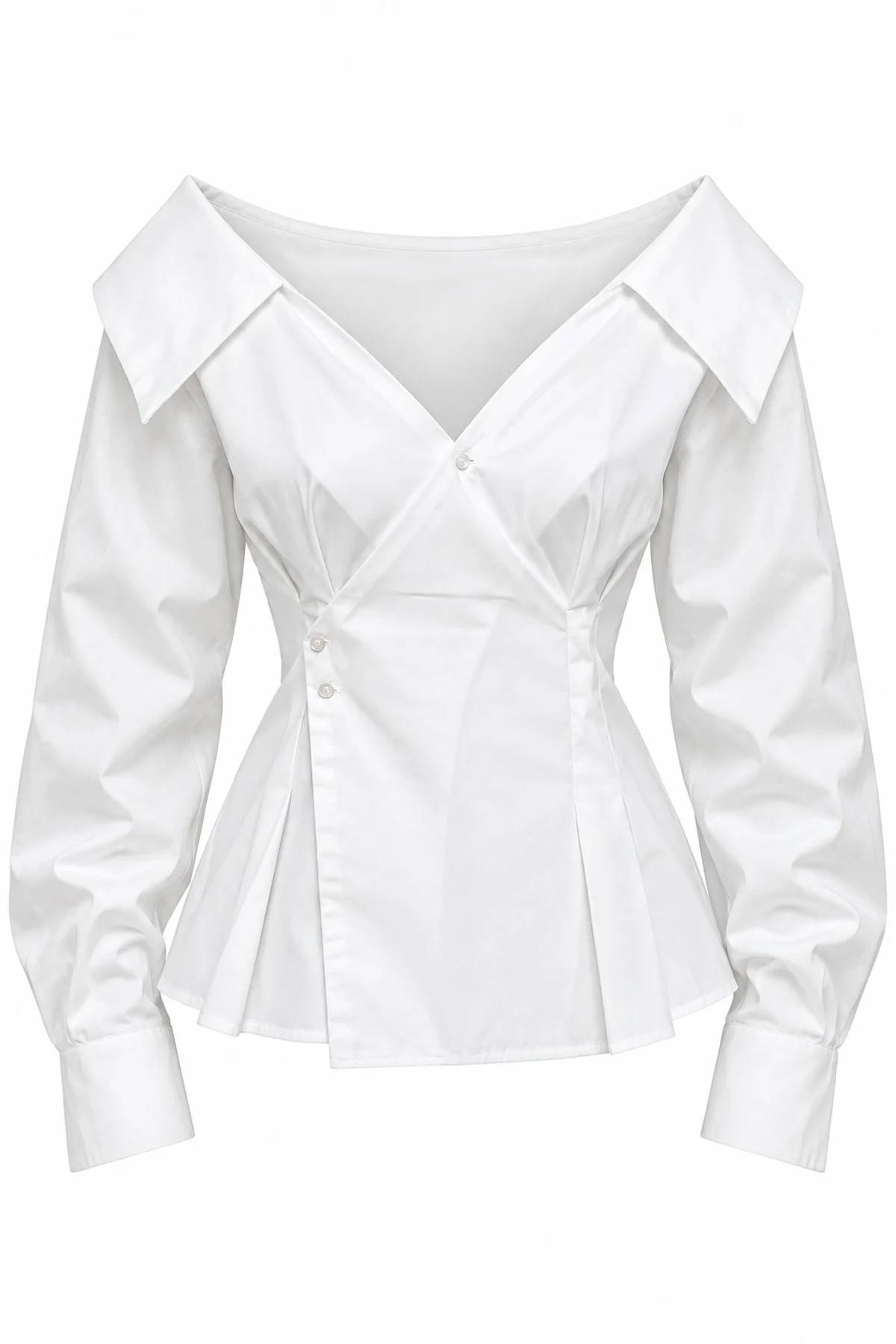 Button Pleat Detail White Poplin Shirt