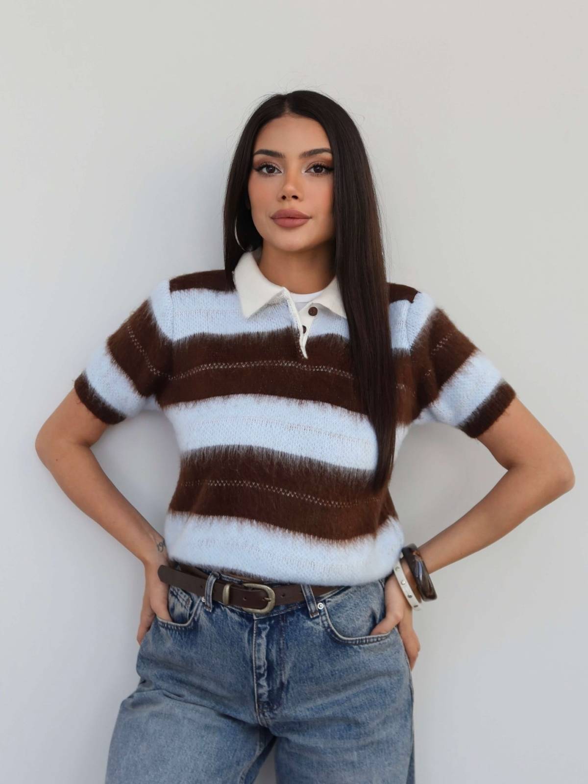 Striped Short Sleeve Knit Jumper — photograph 2