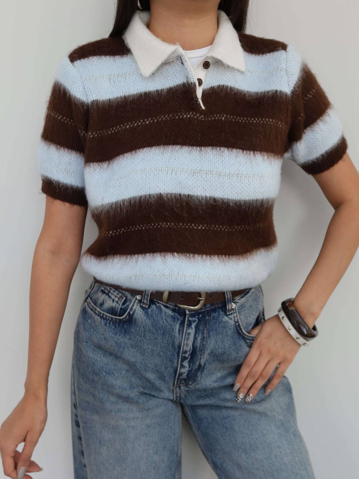 Striped Short Sleeve Knit Jumper — photograph 3