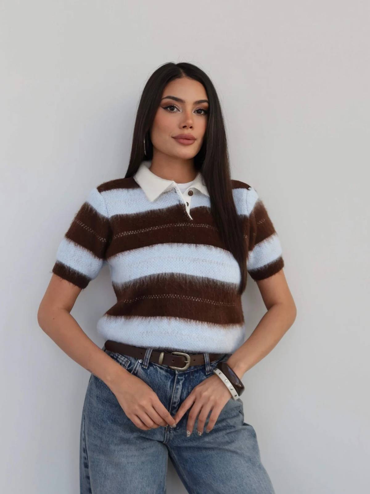 Striped Short Sleeve Knit Jumper — photograph 1