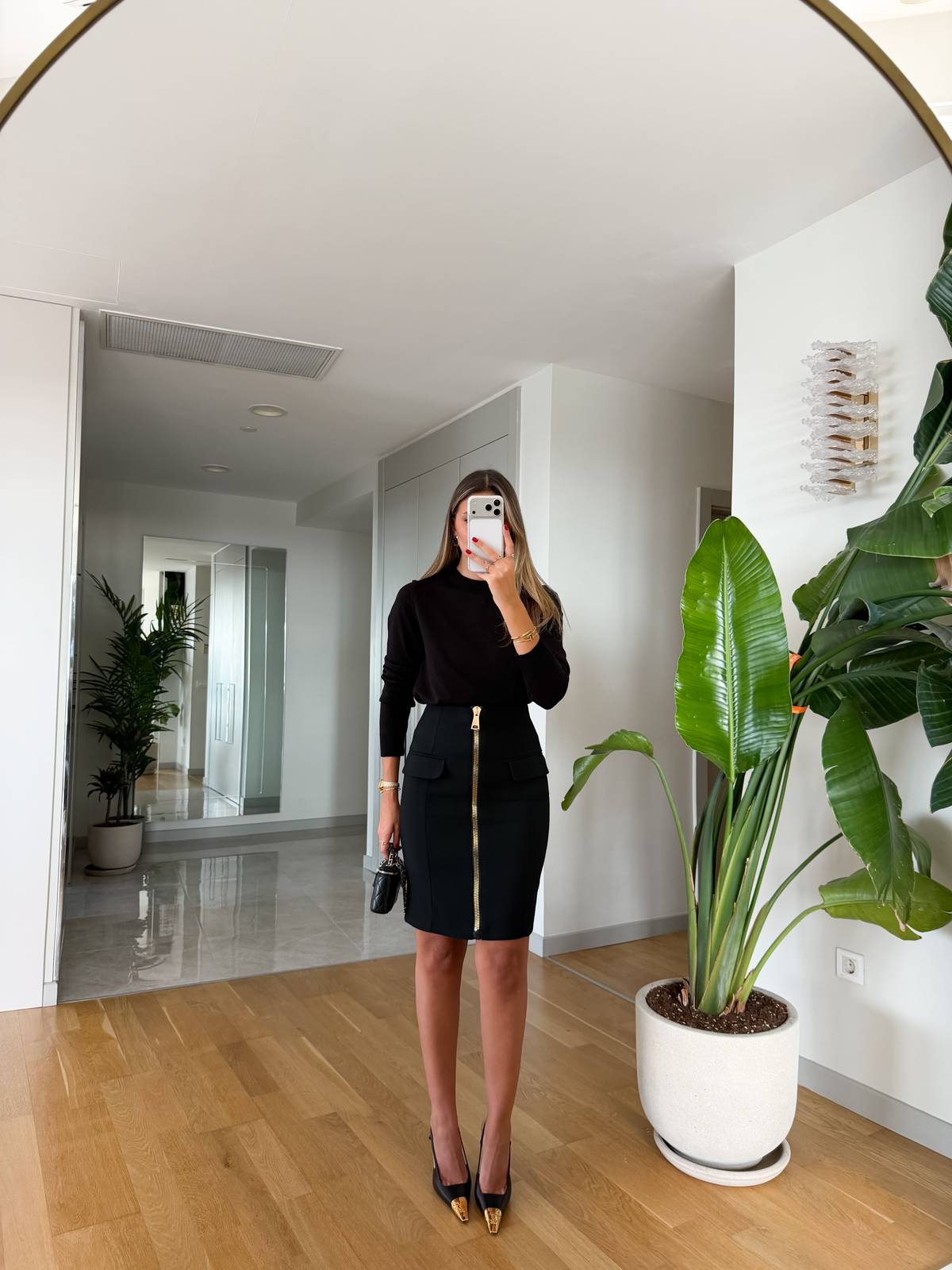 Gold Zip Ponte Skirt