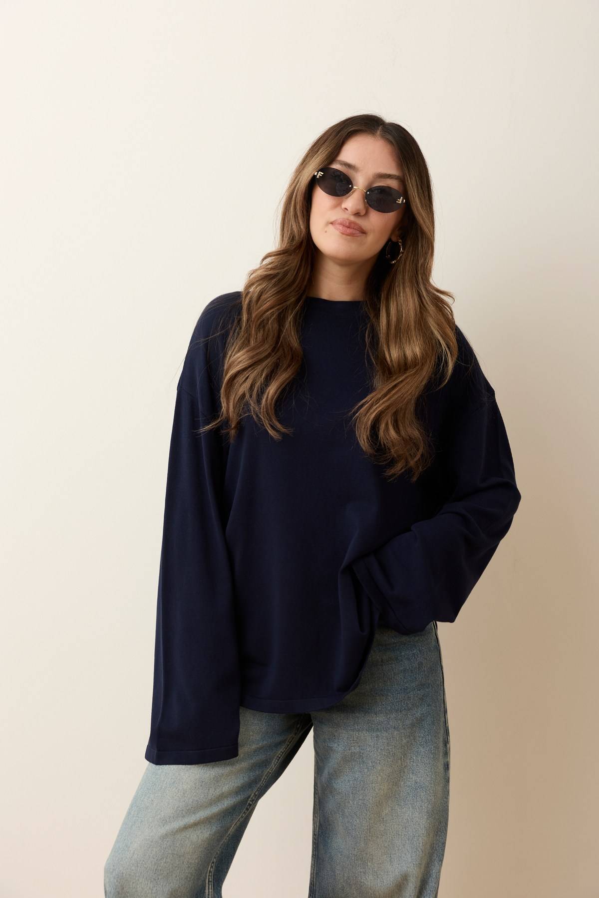 Crew Neck Oversized Flared Sleeve Knit