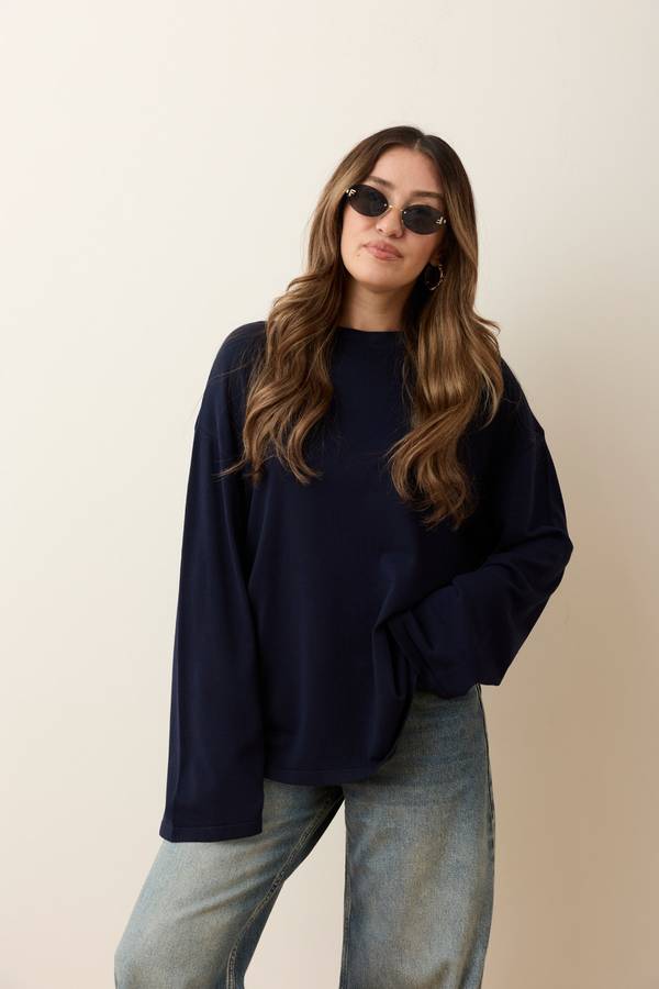 Crew Neck Oversized Flared Sleeve Knit
