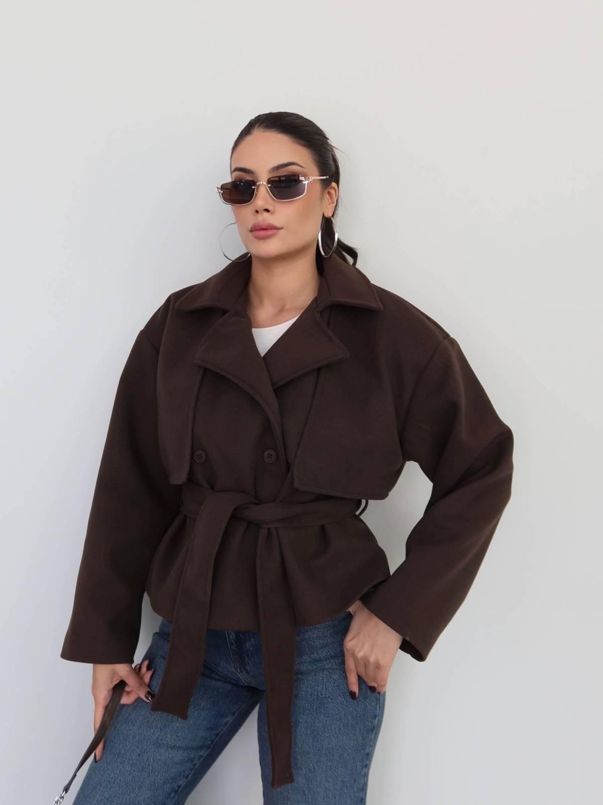 Tie Fastening Wool Blend Short Jacket